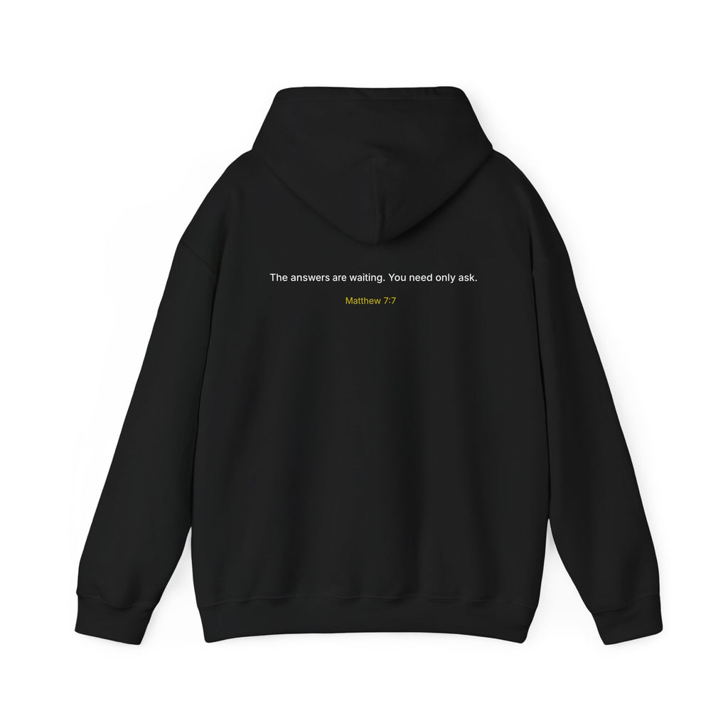 Curiosity Logo Hoodie | "The answers are waiting." White text.