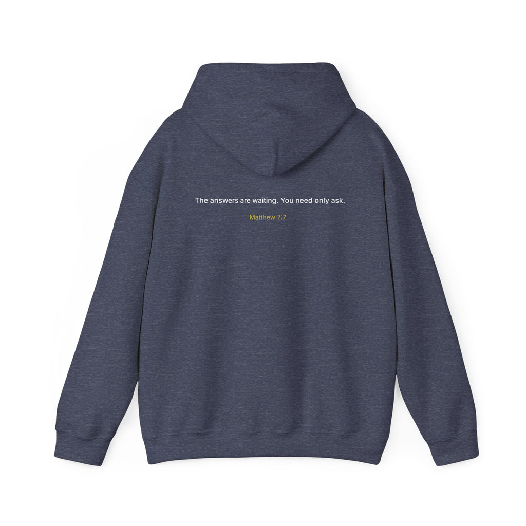 Curiosity Logo Hoodie | "The answers are waiting." White text.