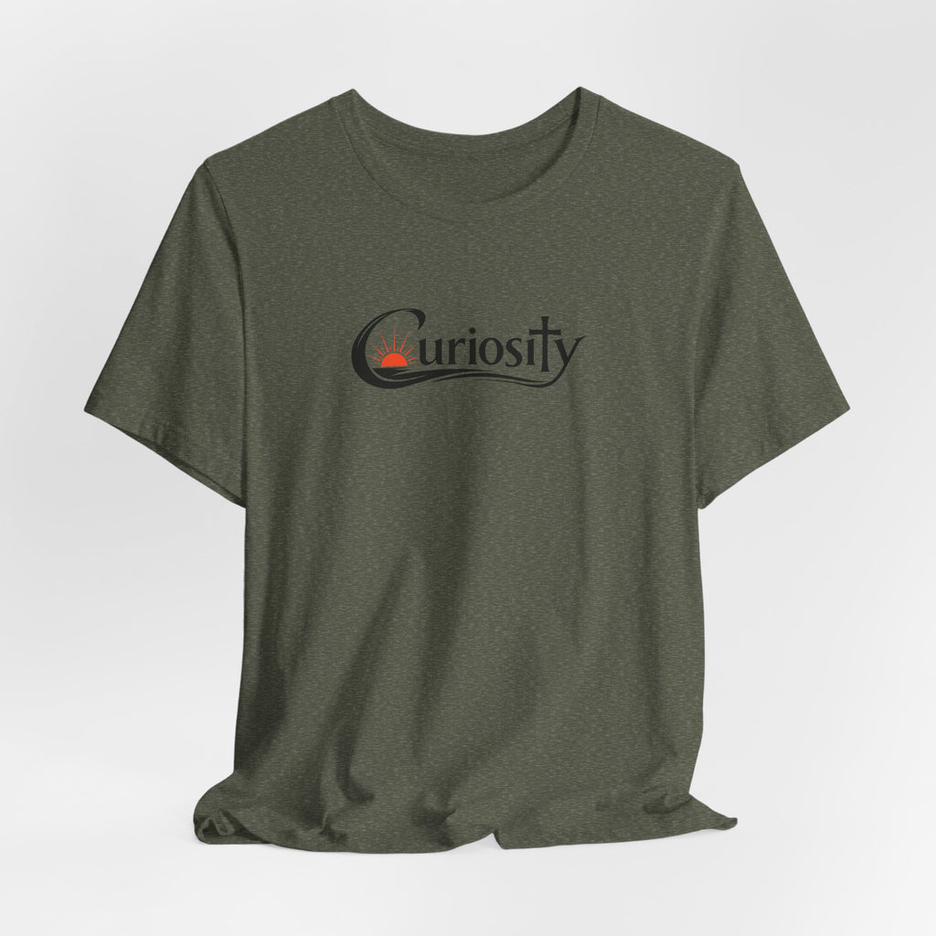 Curiosity Logo Tee | Black Curiosity Text Graphic T-Shirt, Minimal Science Design