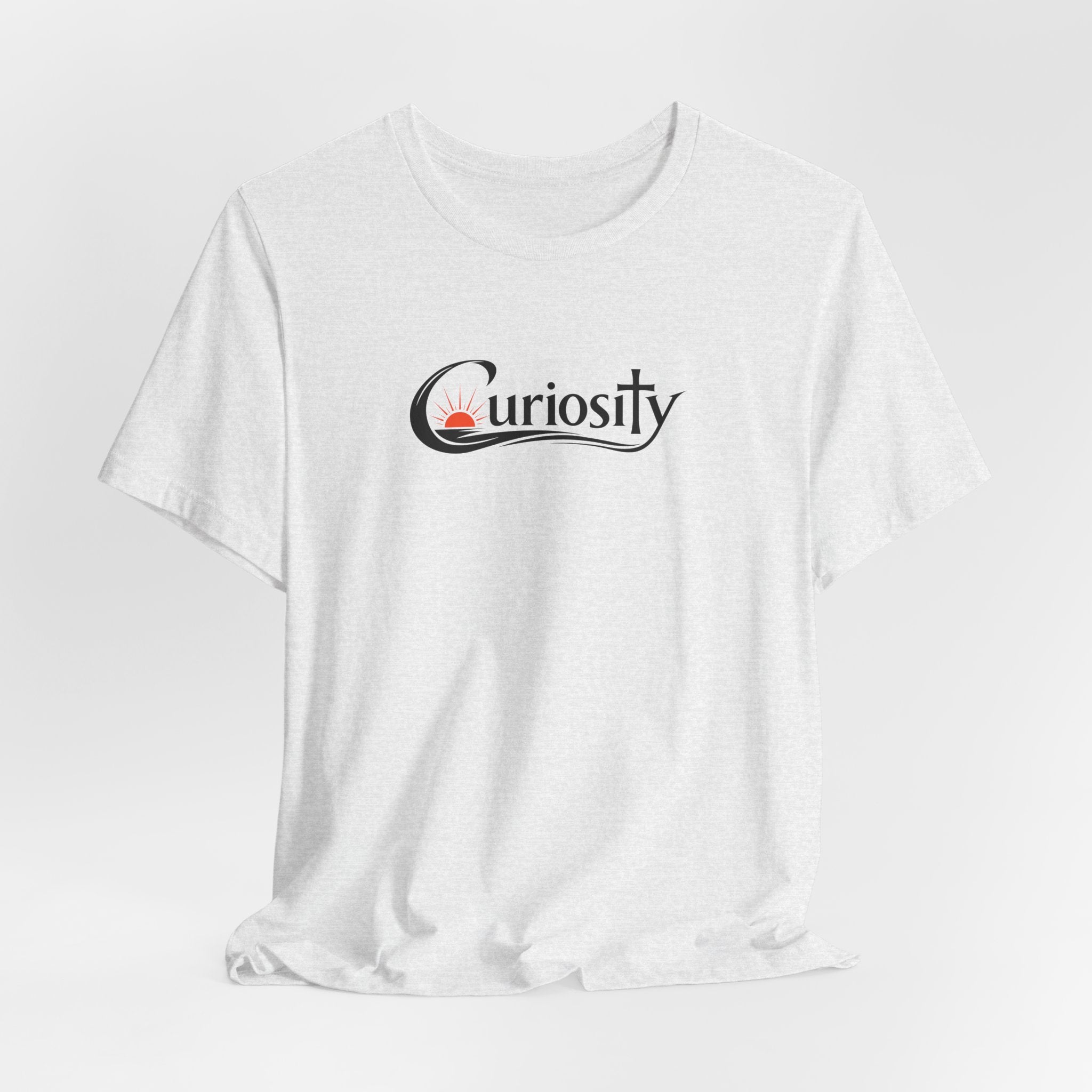 Curiosity Logo Tee | Black Curiosity Text Graphic T-Shirt, Minimal Science Design