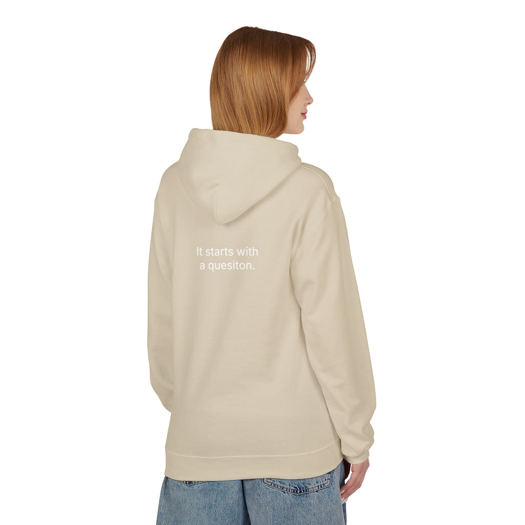 Curiosity Logo Hoodie | It starts with a question text