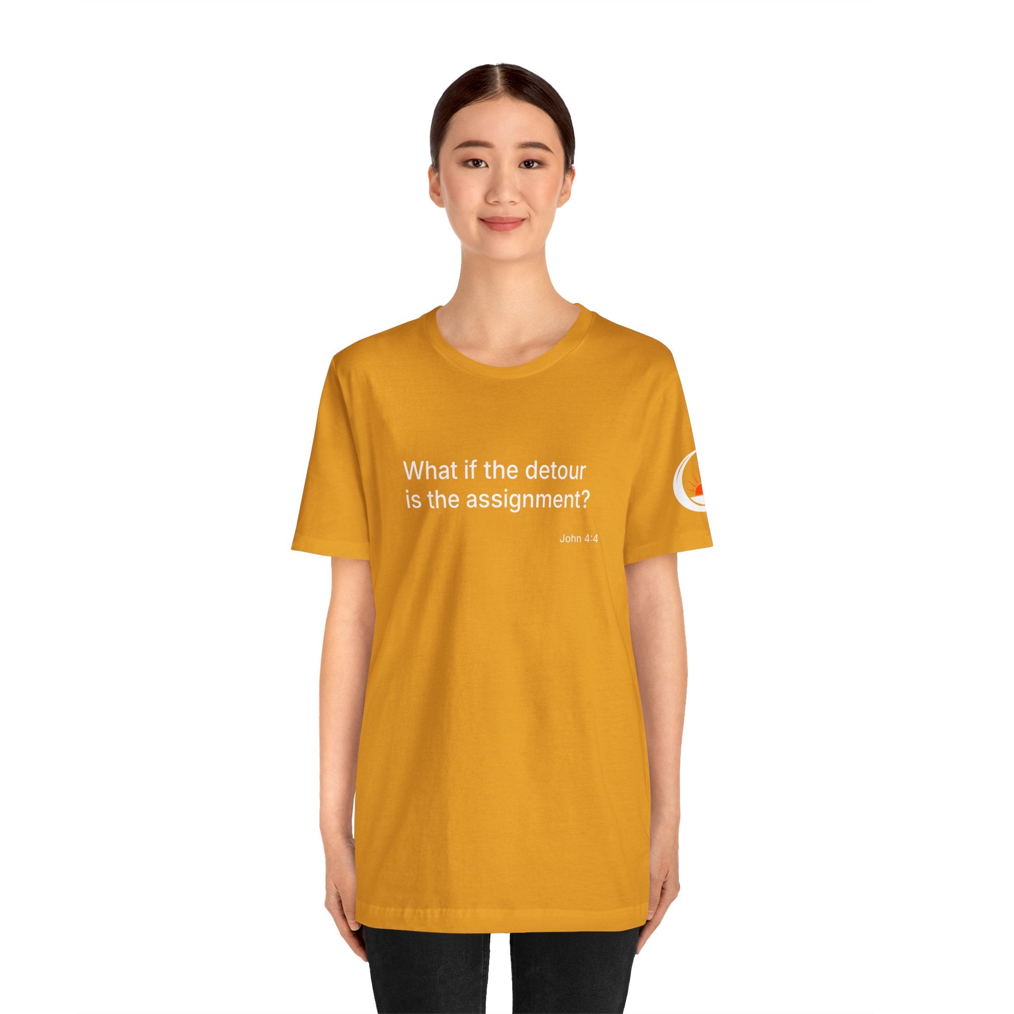 "What if the detour is the assignment?" – White Lettering & Logo - Minimal Motivational T-Shirt