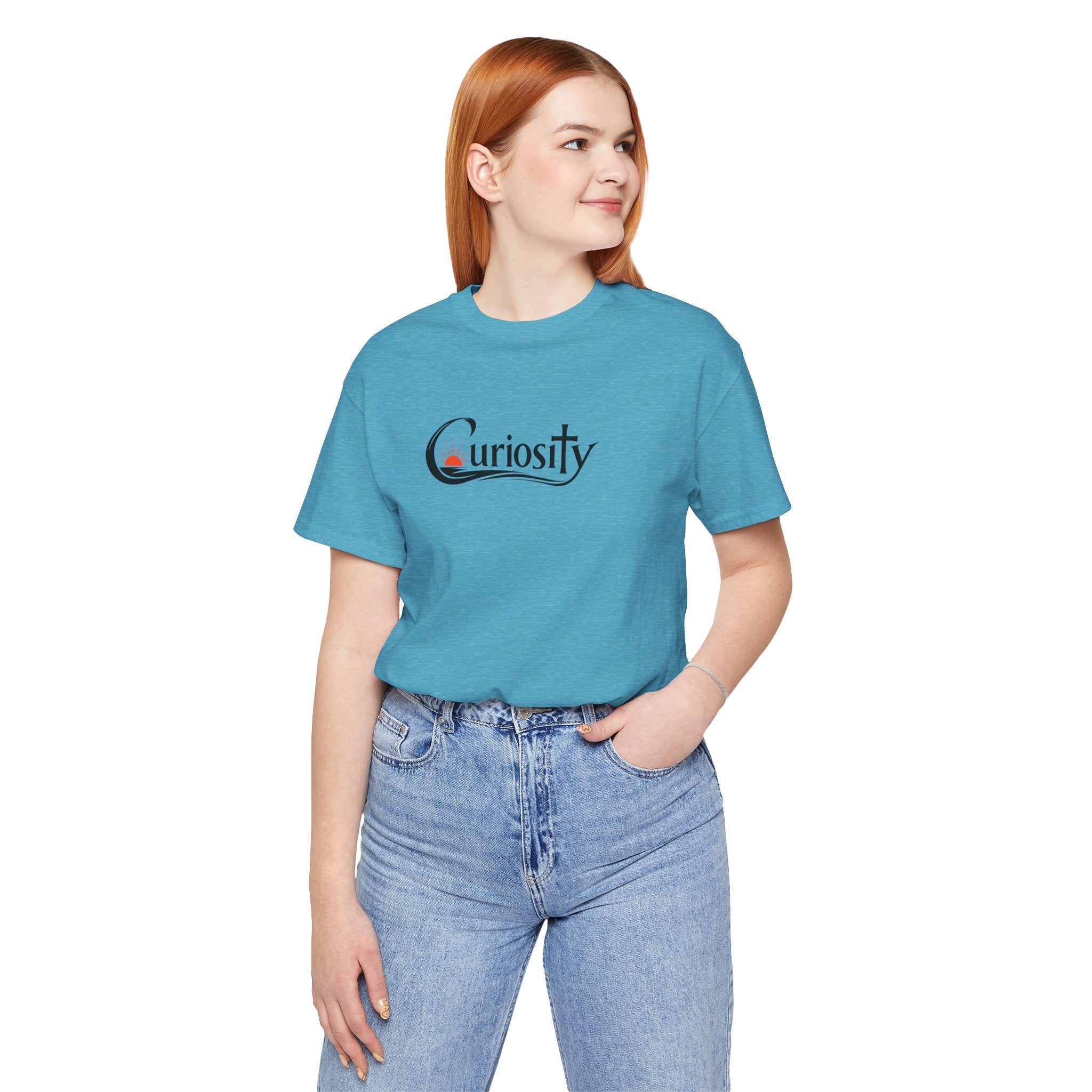 Curiosity Logo Tee | Black Curiosity Text Graphic T-Shirt, Minimal Science Design