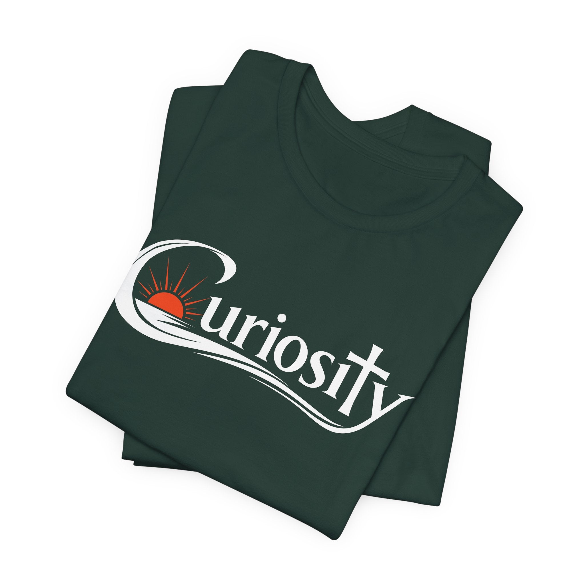 Curiosity Logo Tee | White Curiosity Text Graphic T-Shirt, Minimalist Science Design
