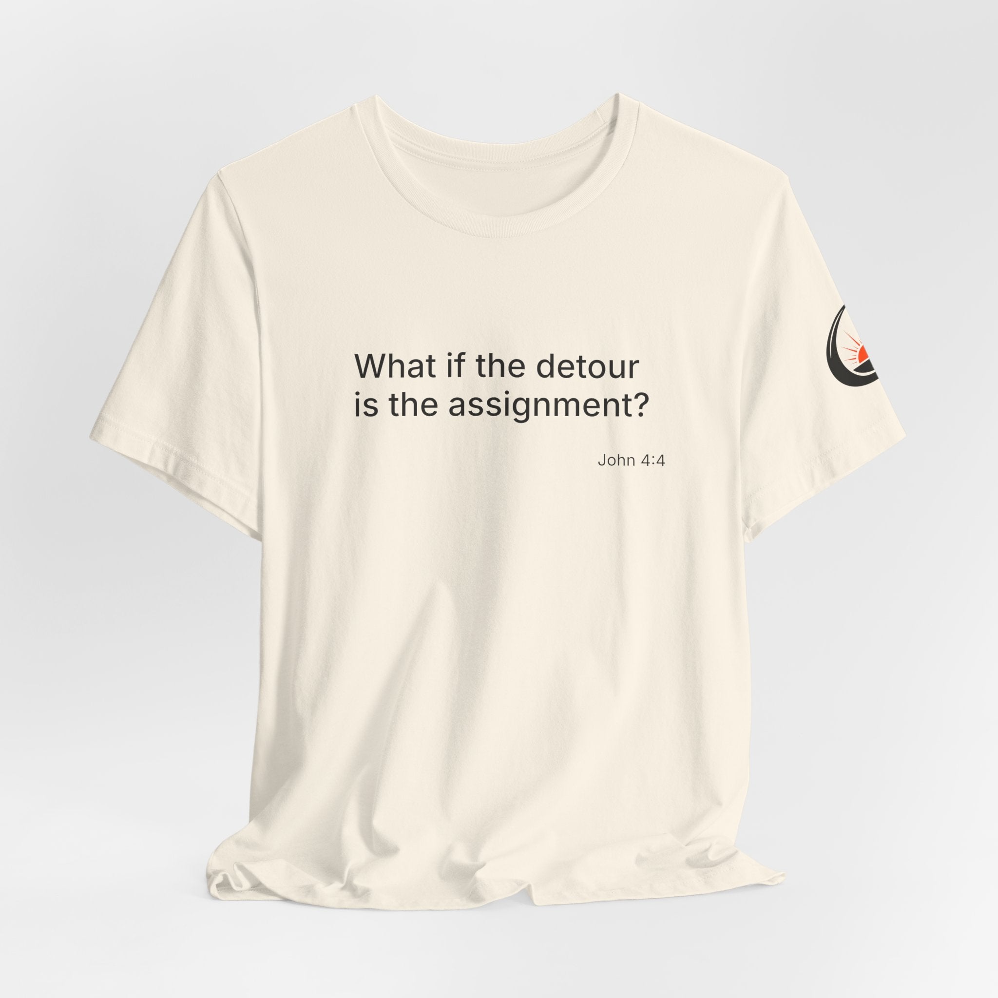 "What if the detour is the assignment?" Black Lettering & Logo – Minimal Motivational T-Shirt