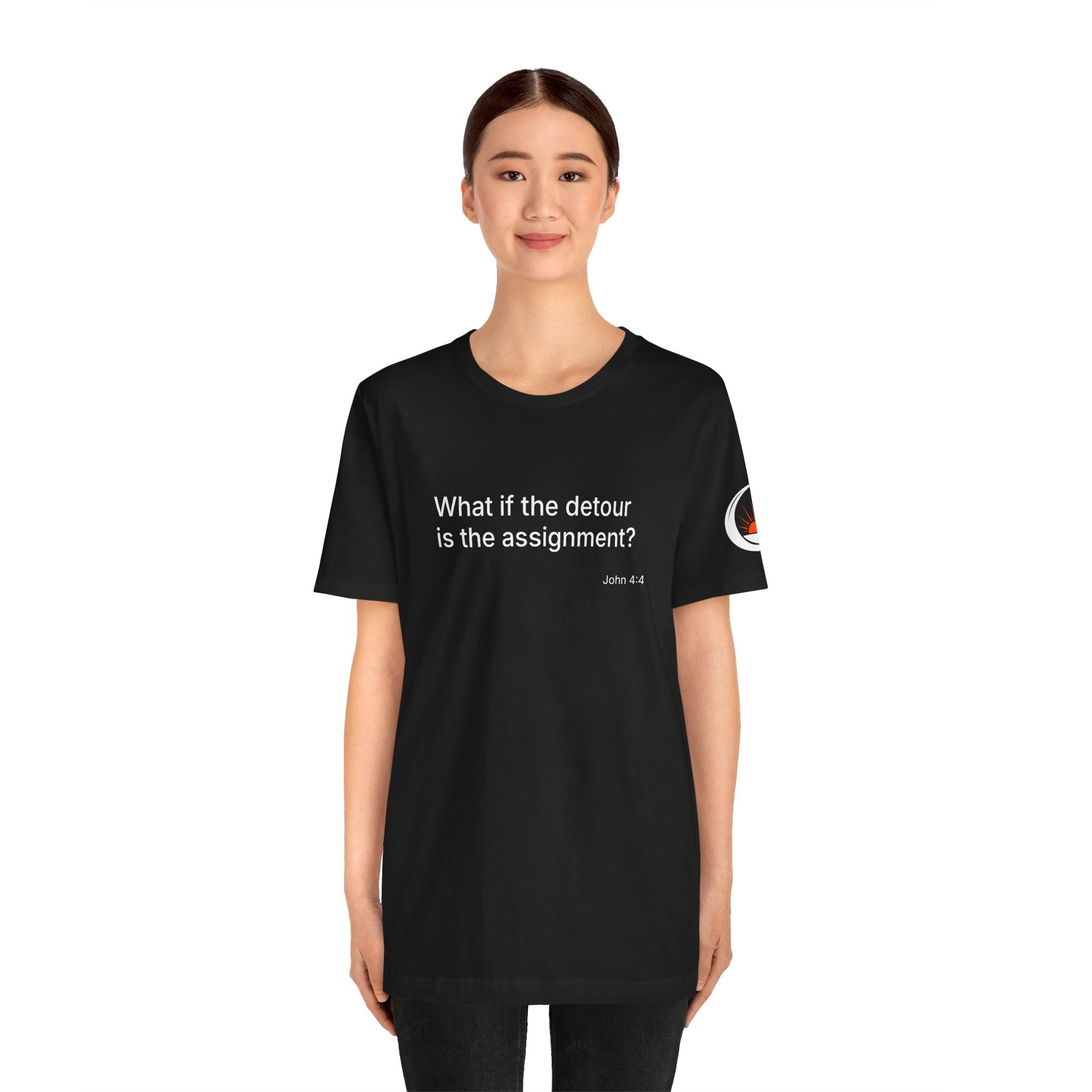 "What if the detour is the assignment?" – White Lettering & Logo - Minimal Motivational T-Shirt