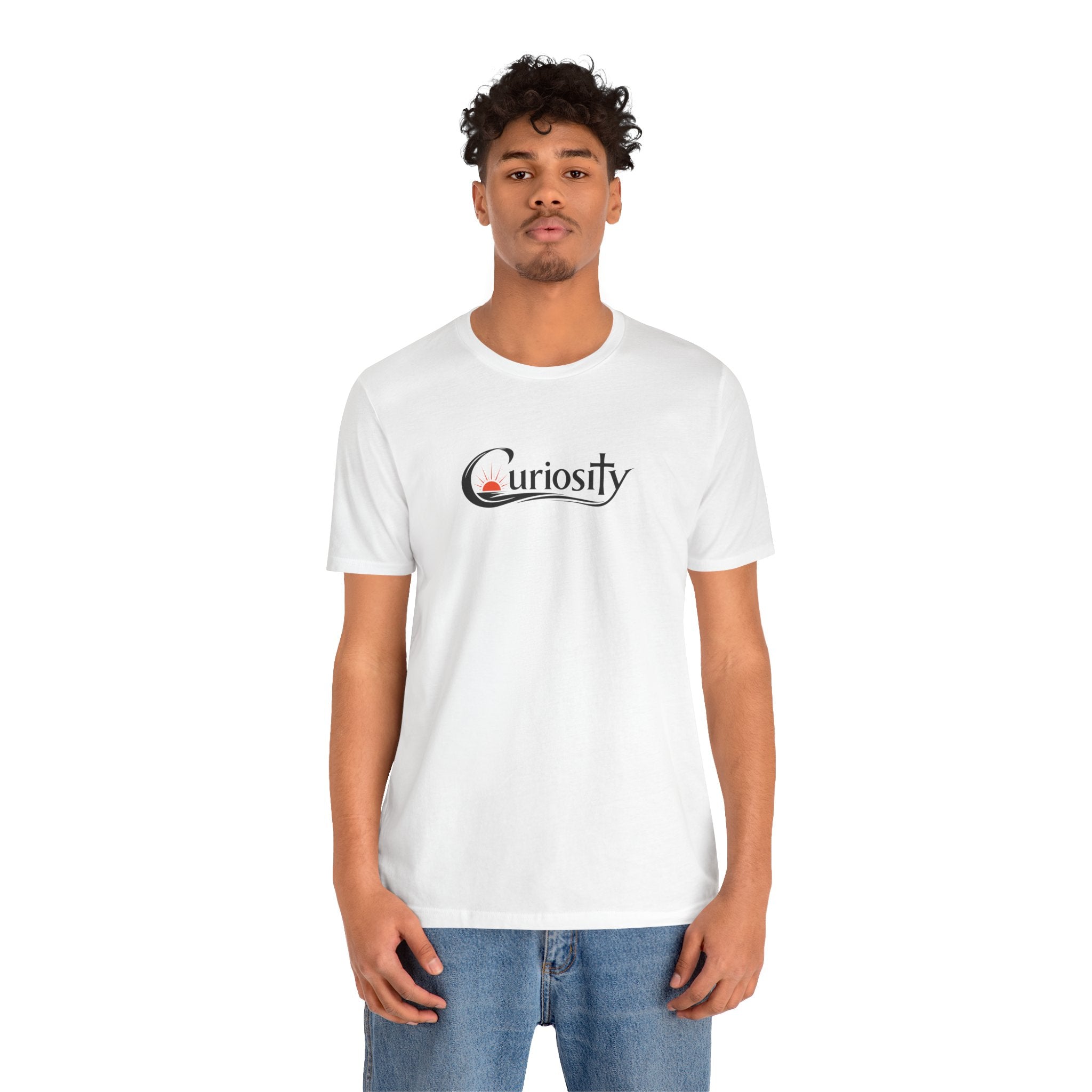 Curiosity Logo Tee | Black Curiosity Text Graphic T-Shirt, Minimal Science Design