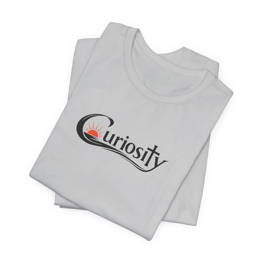 Curiosity Logo Tee | Black Curiosity Text Graphic T-Shirt, Minimal Science Design