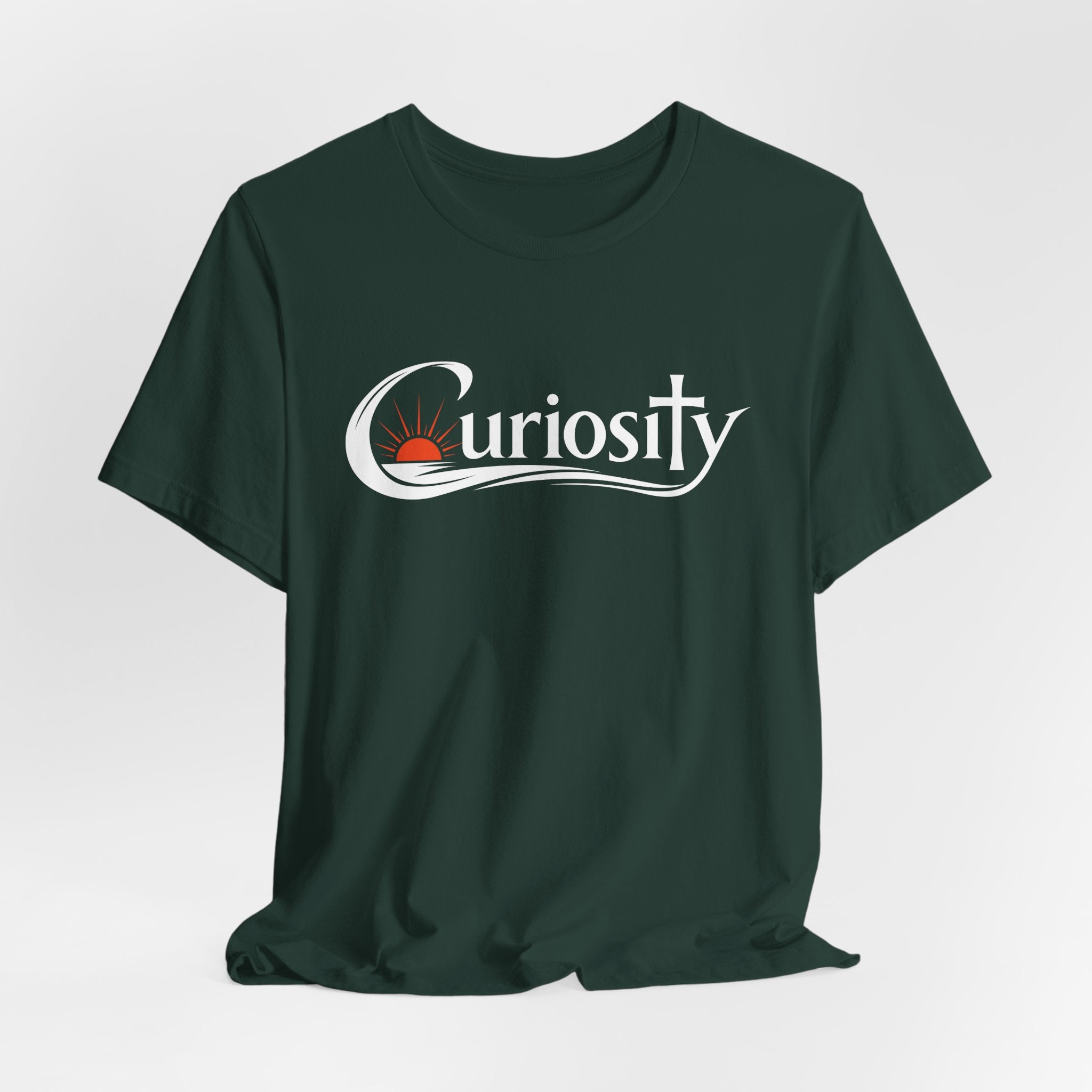 Curiosity Logo Tee | White Curiosity Text Graphic T-Shirt, Minimalist Science Design
