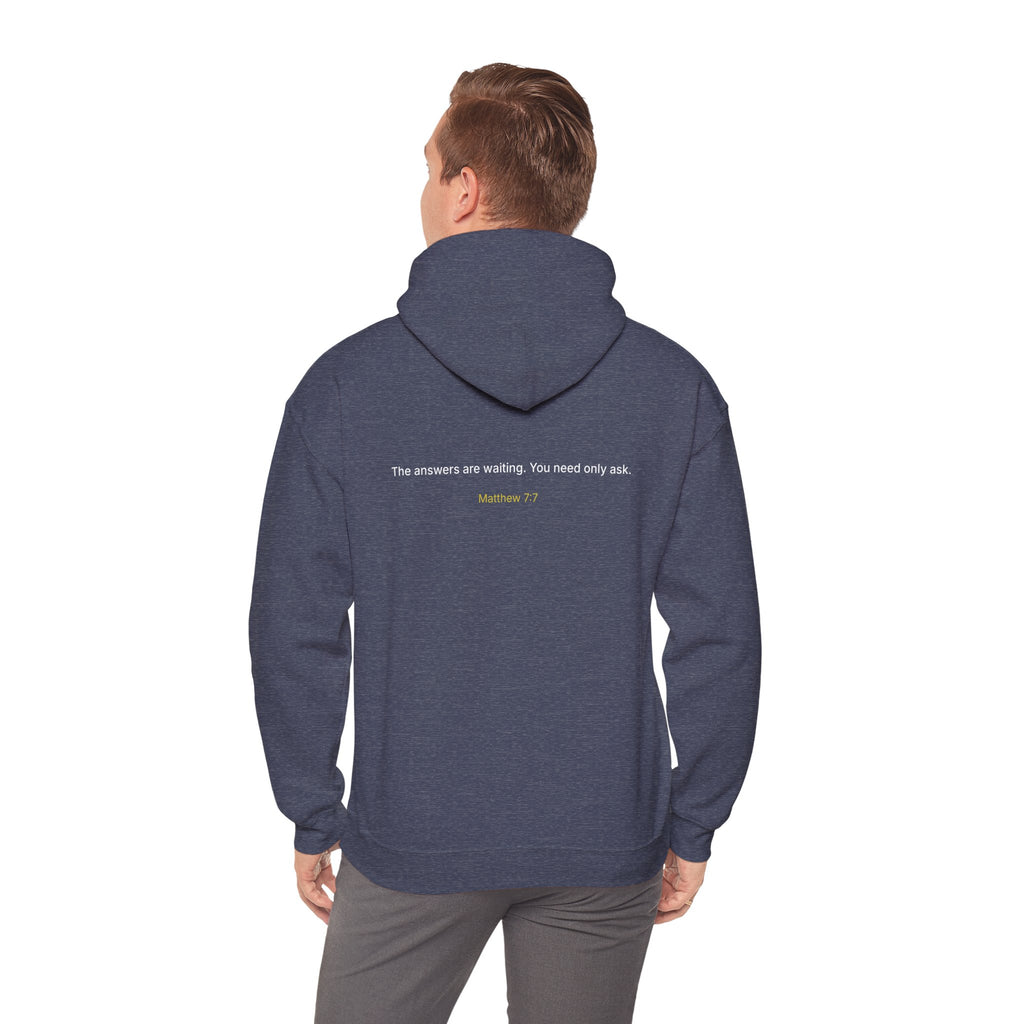 Curiosity Logo Hoodie | "The answers are waiting." White text.