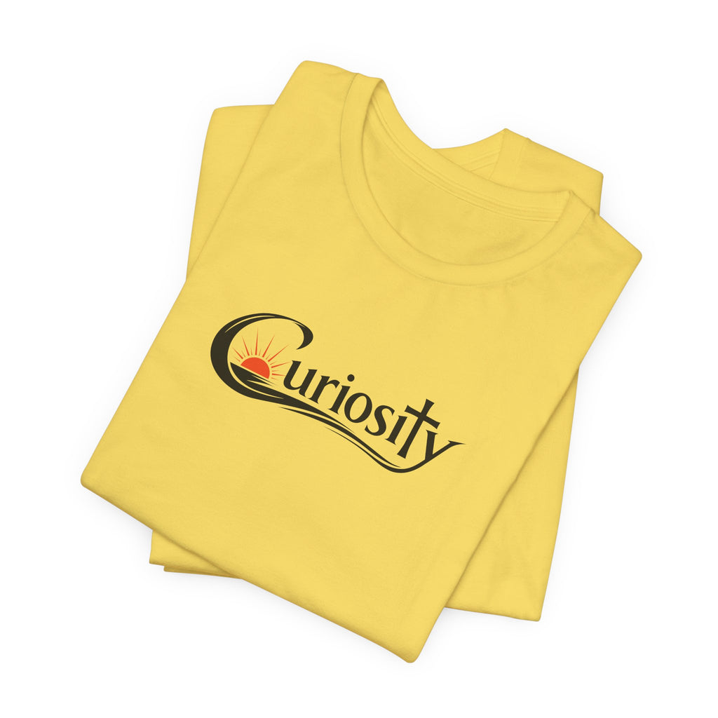 Curiosity Logo Tee | Black Curiosity Text Graphic T-Shirt, Minimal Science Design