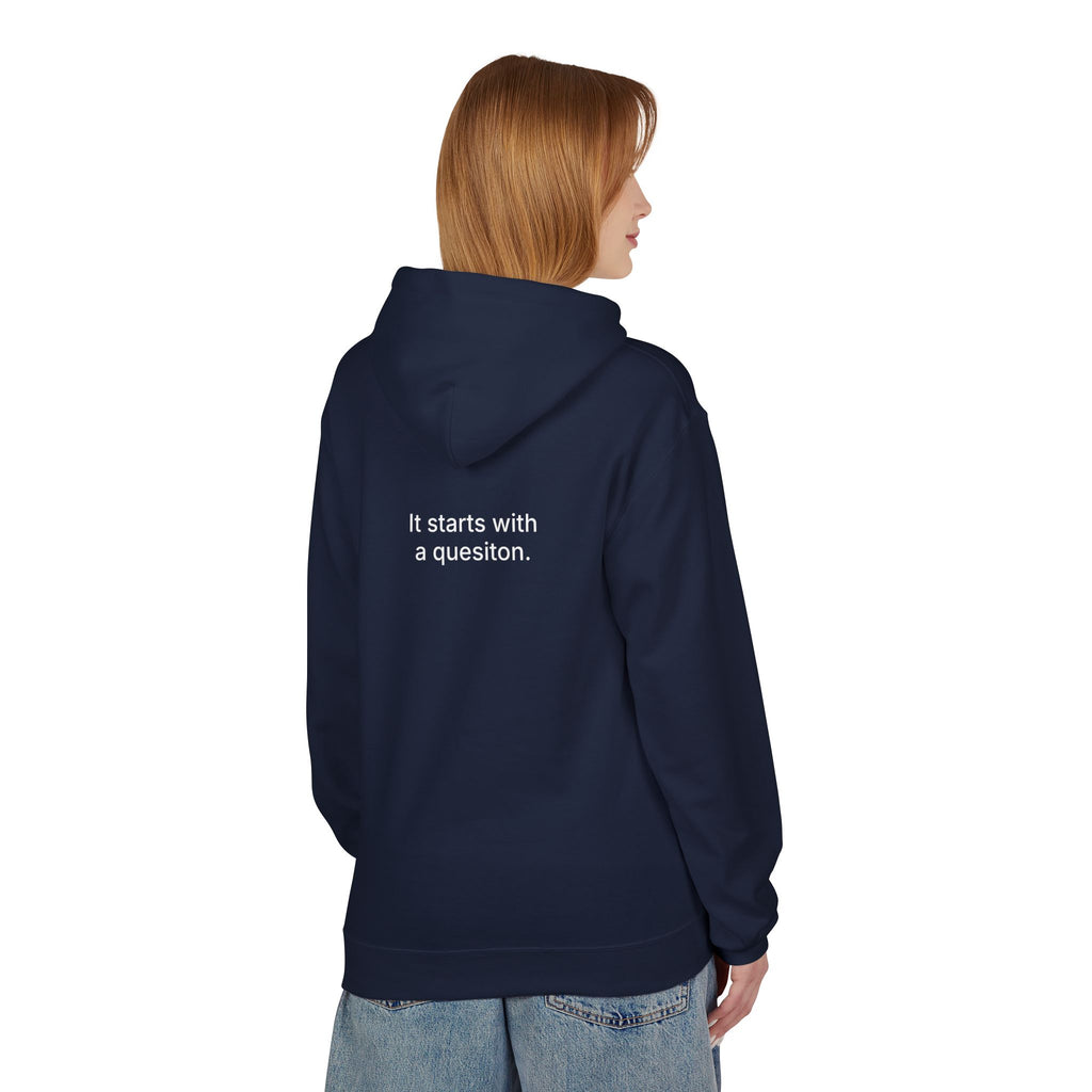 Curiosity Logo Hoodie | It starts with a question text