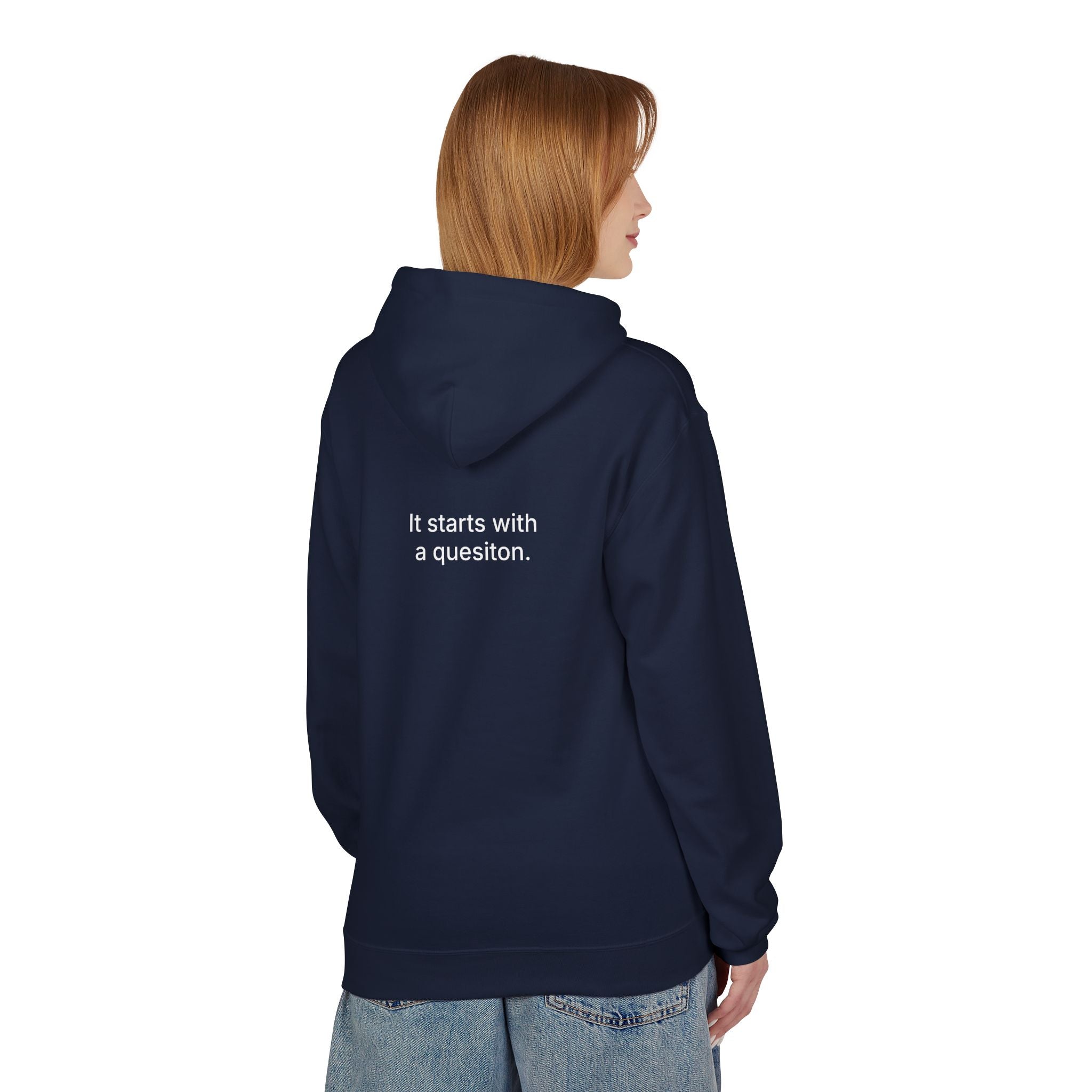 Curiosity Logo Hoodie | It starts with a question text