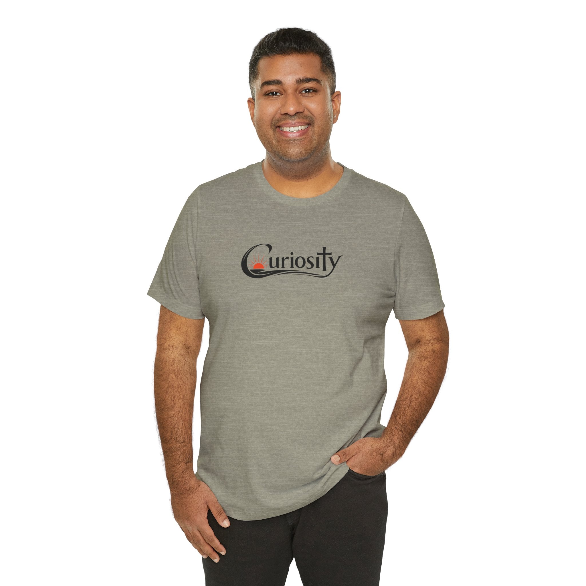 Curiosity Logo Tee | Black Curiosity Text Graphic T-Shirt, Minimal Science Design