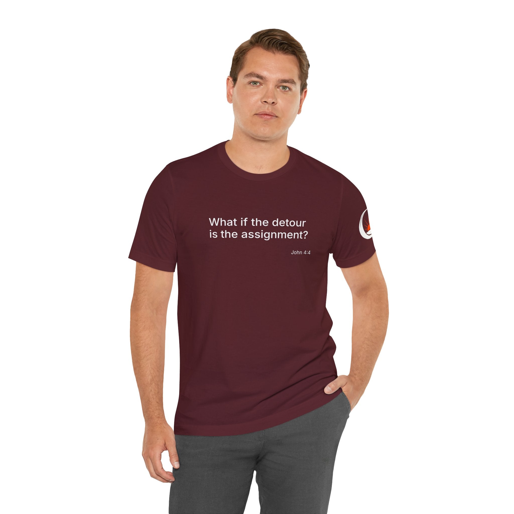 "What if the detour is the assignment?" – White Lettering & Logo - Minimal Motivational T-Shirt