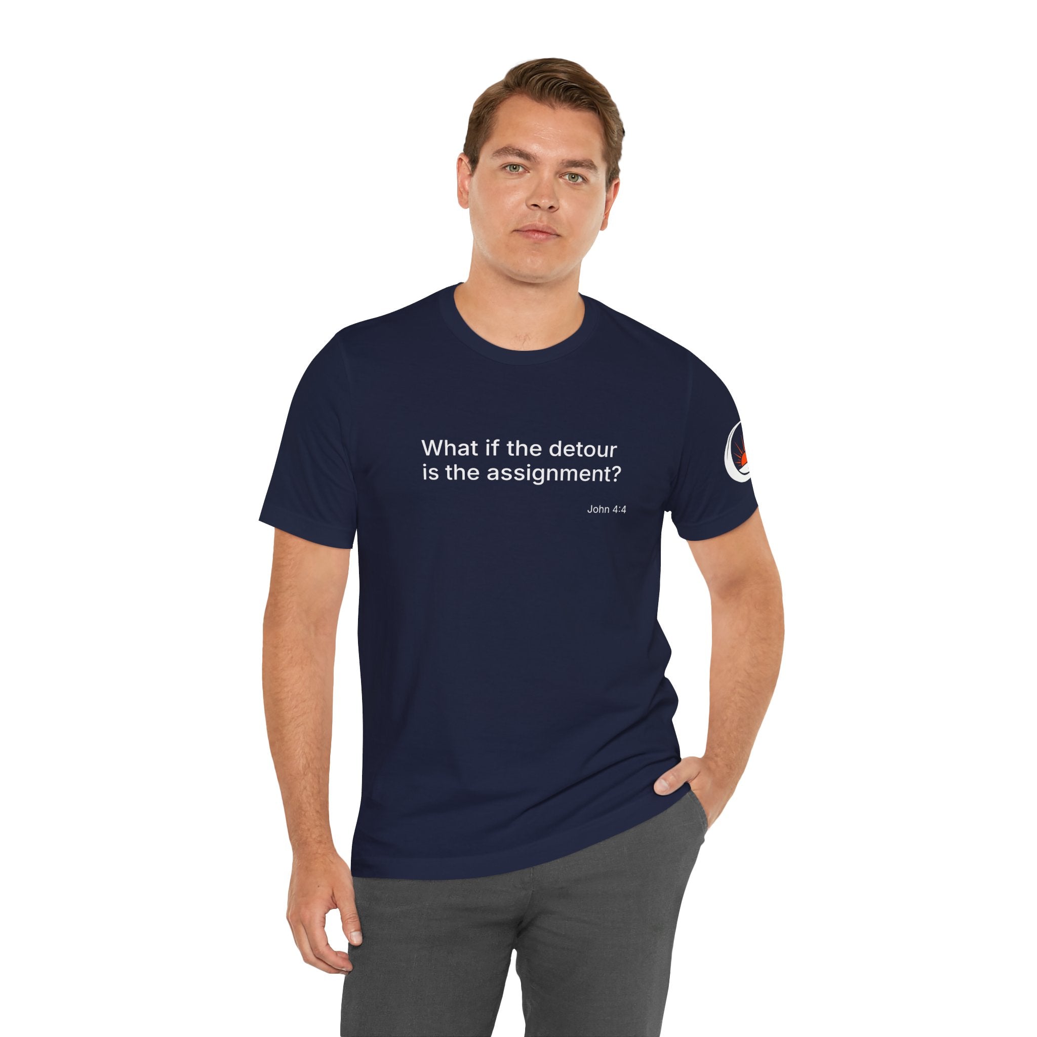 "What if the detour is the assignment?" – White Lettering & Logo - Minimal Motivational T-Shirt