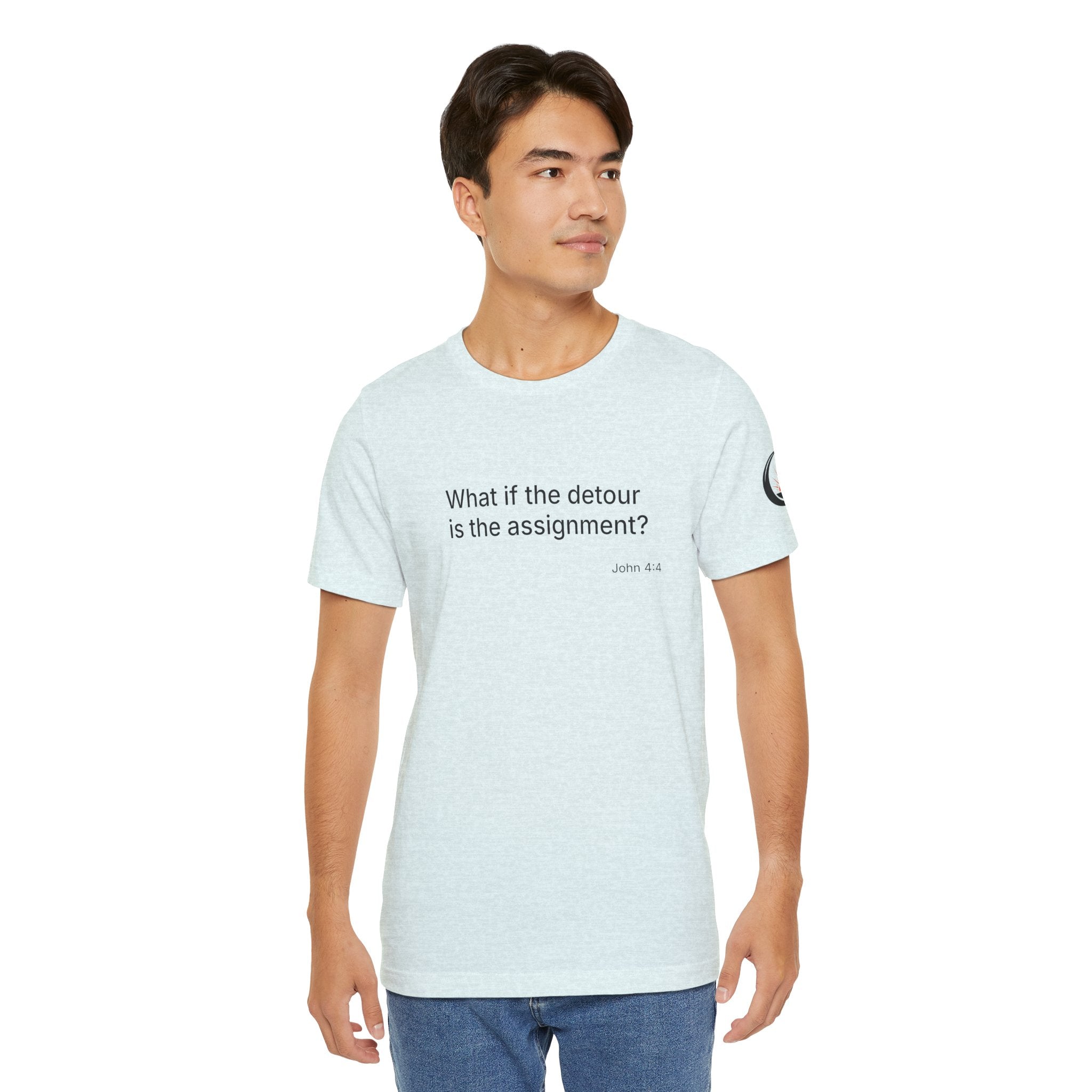 "What if the detour is the assignment?" Black Lettering & Logo – Minimal Motivational T-Shirt