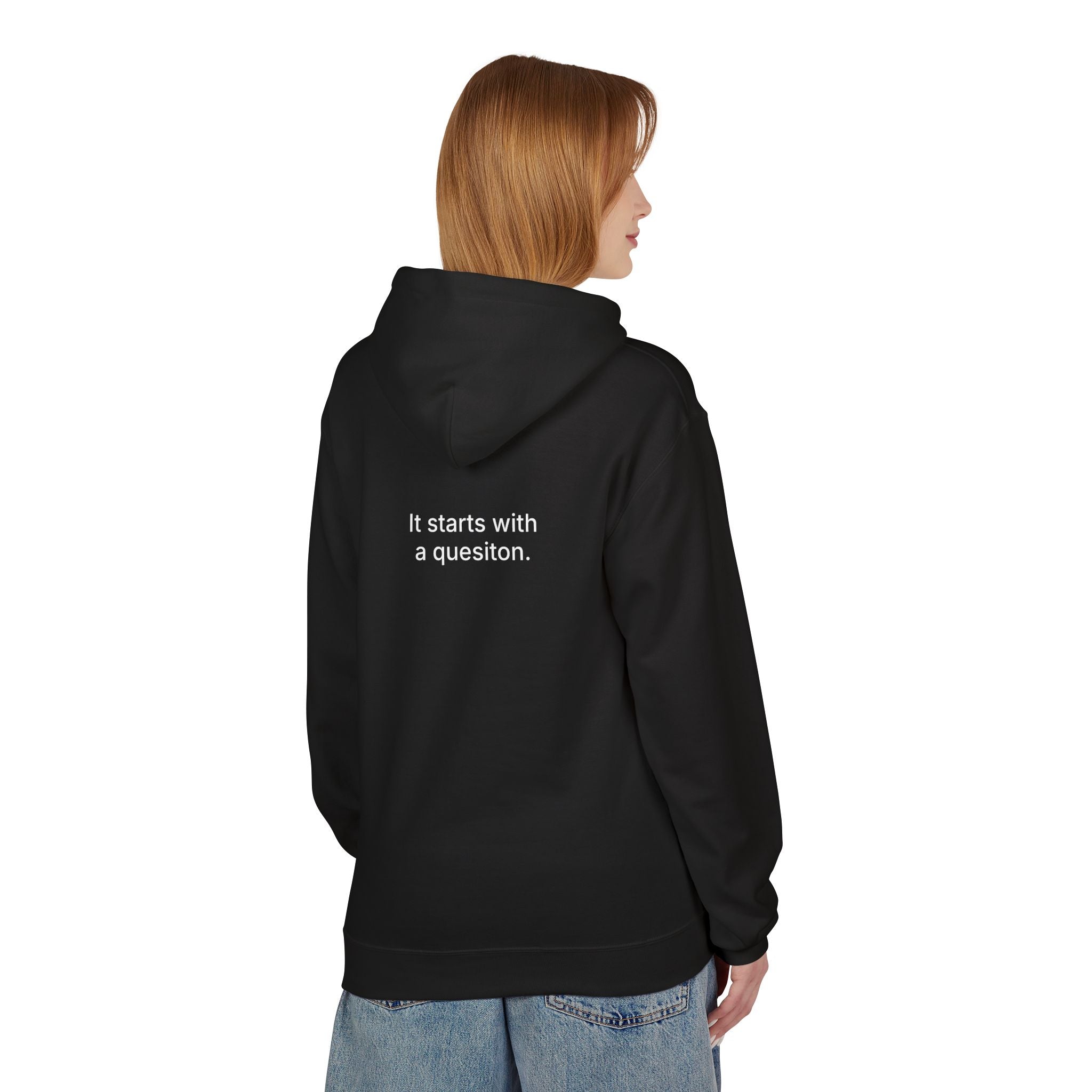 Curiosity Logo Hoodie | It starts with a question text