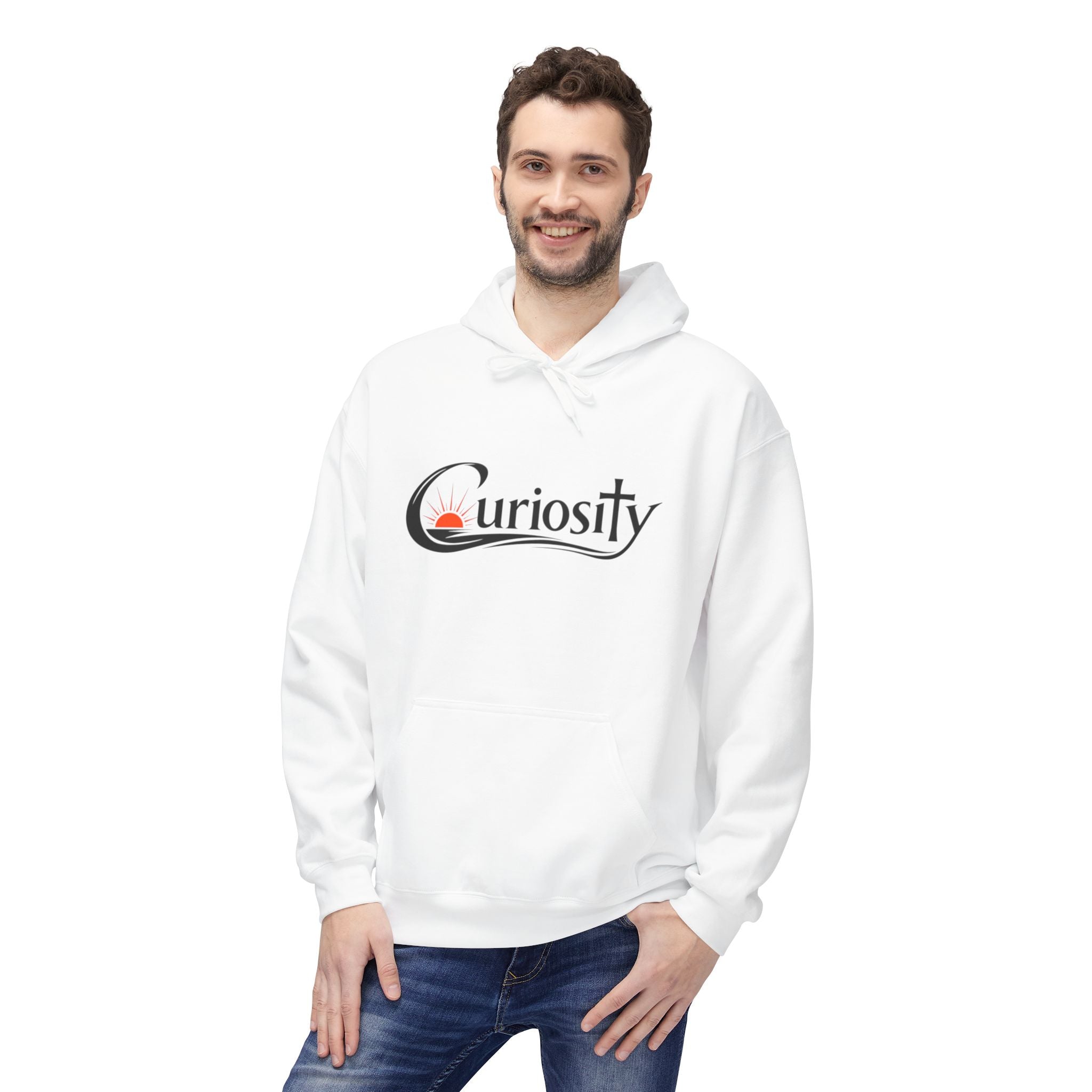 Curiosity Black Logo Hoodie | It starts with a question text