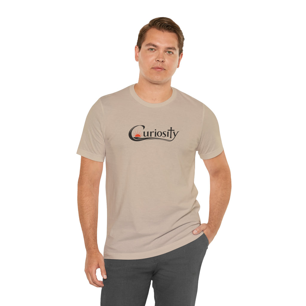 Curiosity Logo Tee | Black Curiosity Text Graphic T-Shirt, Minimal Science Design