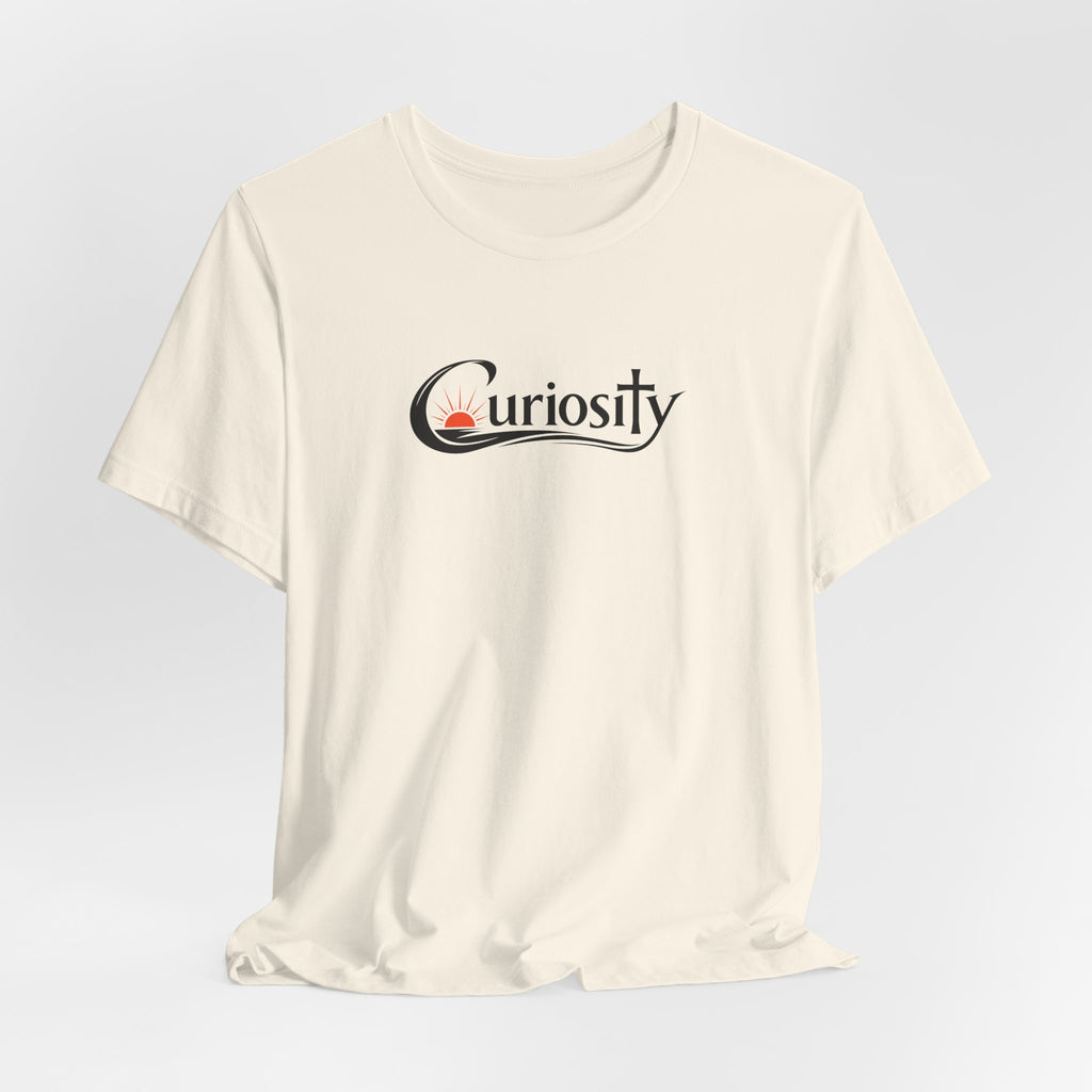 Curiosity Logo Tee | Black Curiosity Text Graphic T-Shirt, Minimal Science Design