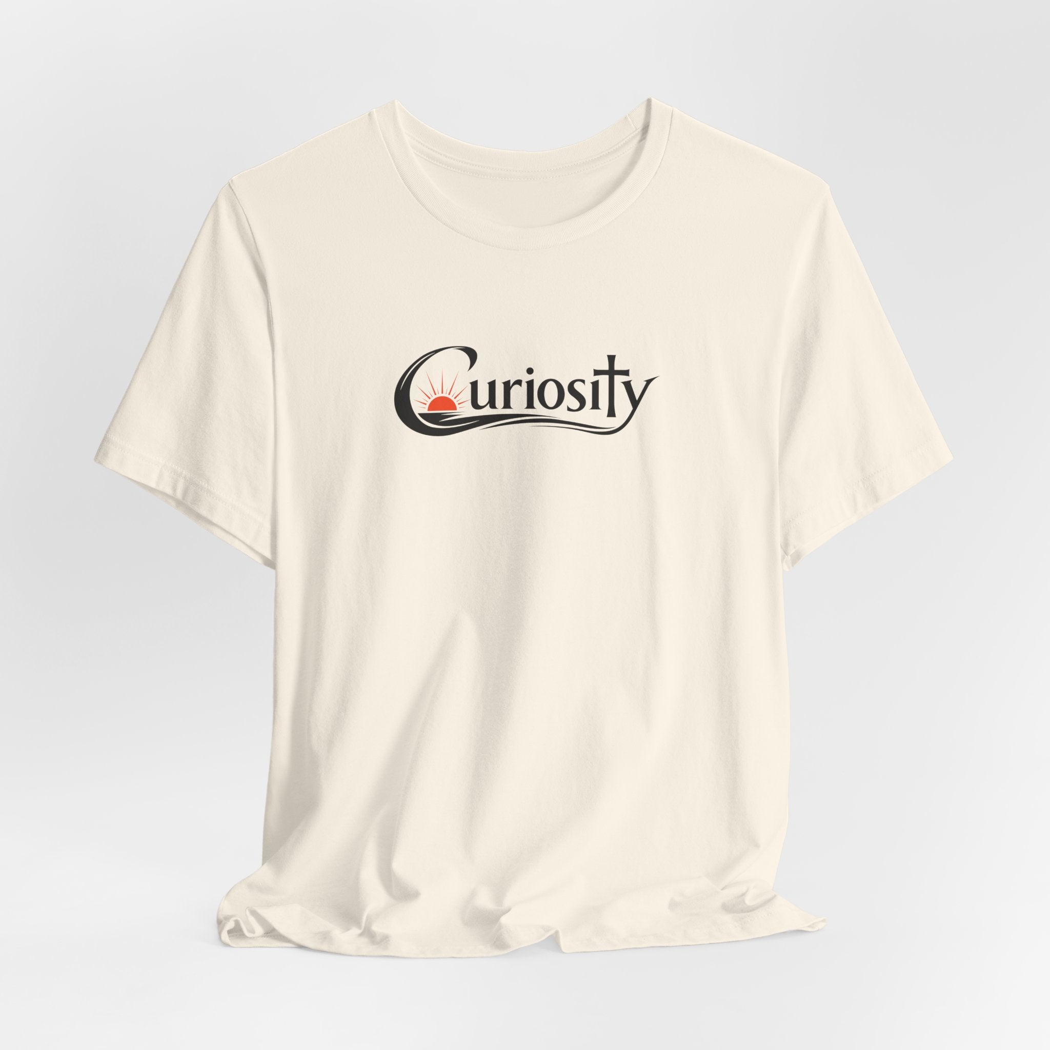 Curiosity Logo Tee | Black Curiosity Text Graphic T-Shirt, Minimal Science Design