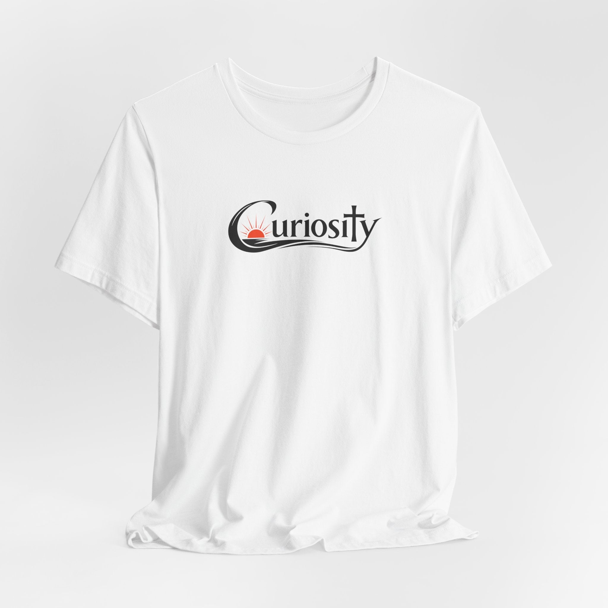 Curiosity Logo Tee | Black Curiosity Text Graphic T-Shirt, Minimal Science Design