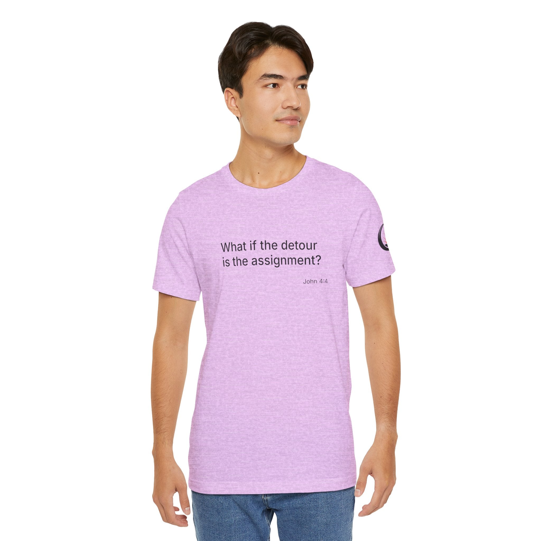 "What if the detour is the assignment?" Black Lettering & Logo – Minimal Motivational T-Shirt