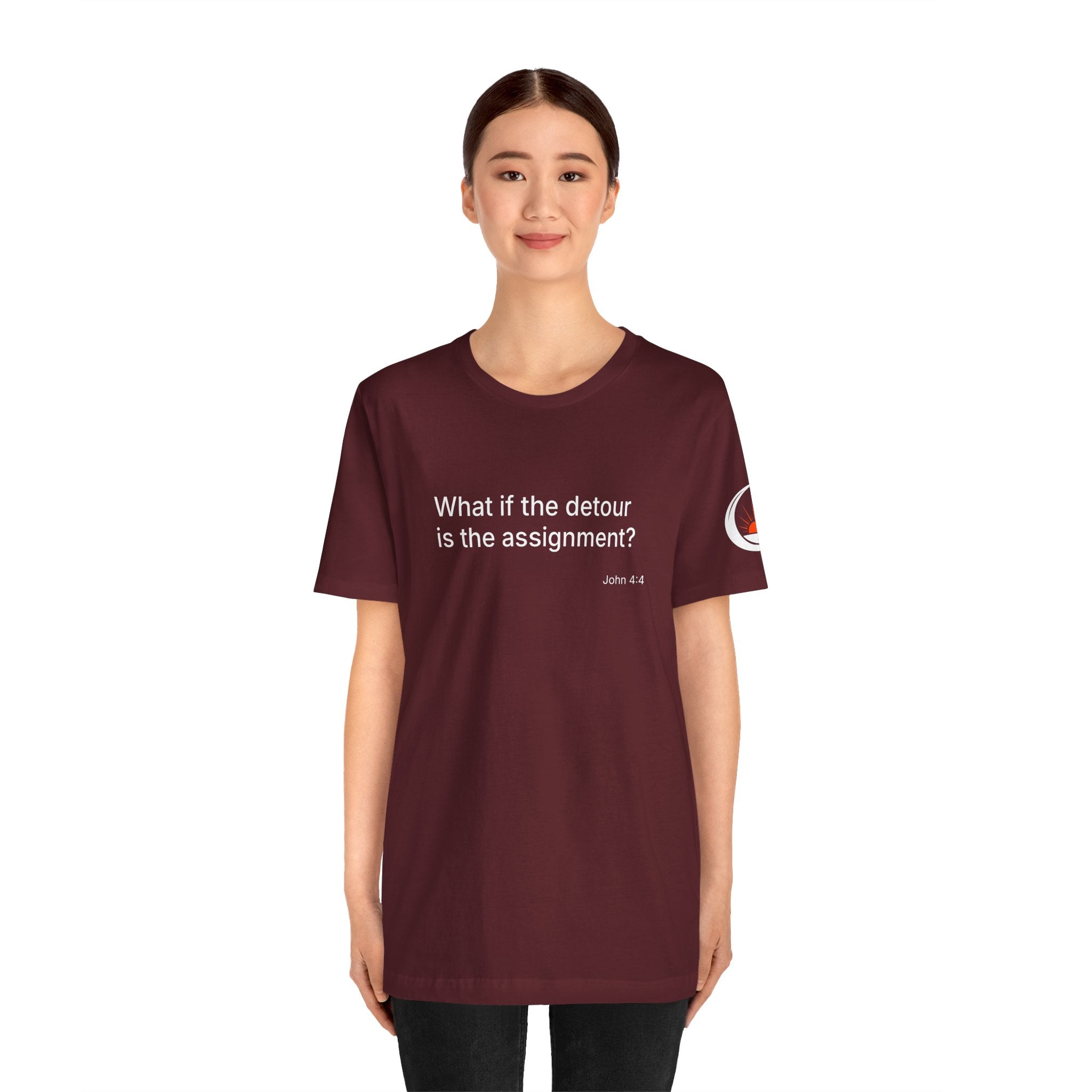"What if the detour is the assignment?" – White Lettering & Logo - Minimal Motivational T-Shirt