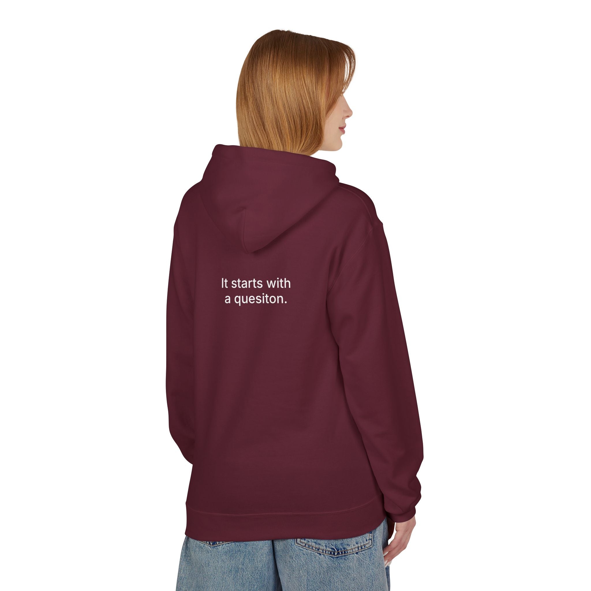 Curiosity Logo Hoodie | It starts with a question text