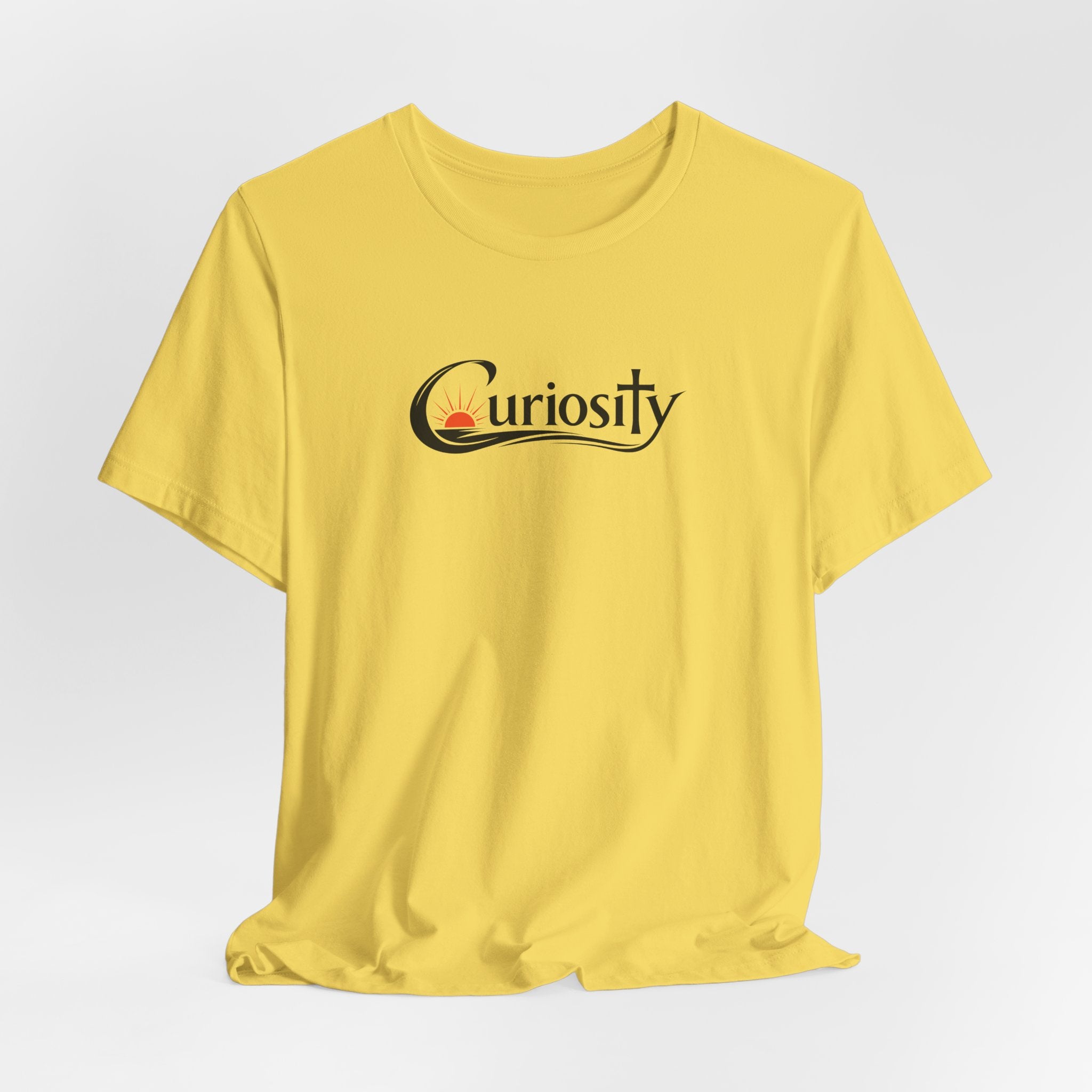 Curiosity Logo Tee | Black Curiosity Text Graphic T-Shirt, Minimal Science Design