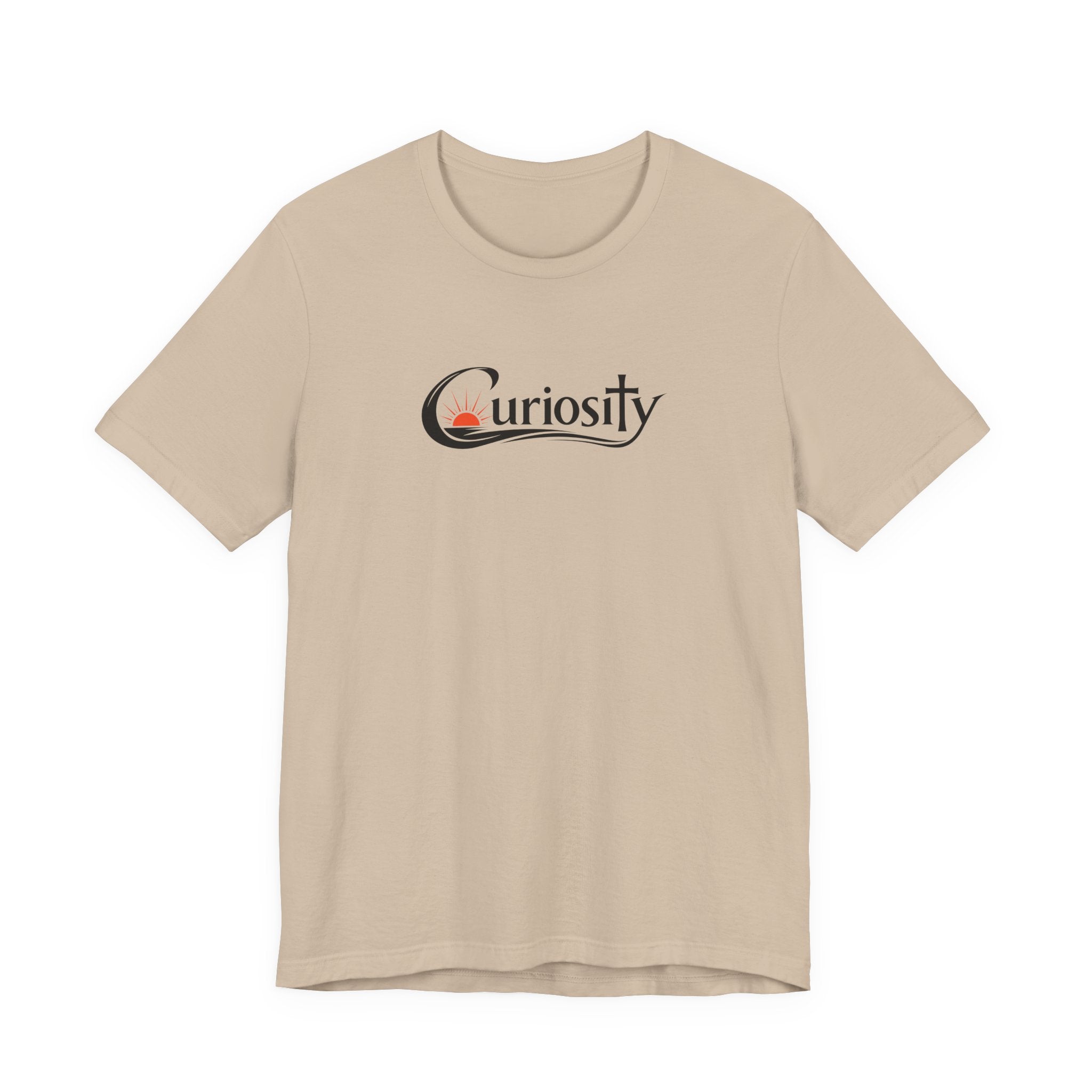Curiosity Logo Tee | Black Curiosity Text Graphic T-Shirt, Minimal Science Design
