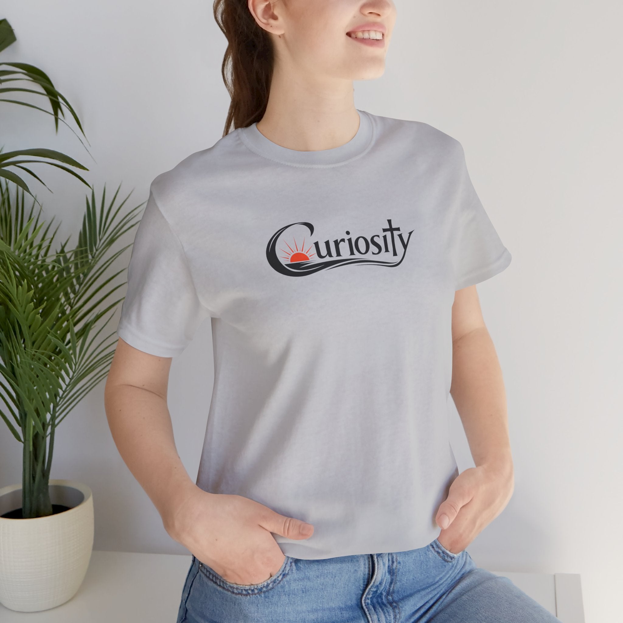 Curiosity Logo Tee | Black Curiosity Text Graphic T-Shirt, Minimal Science Design