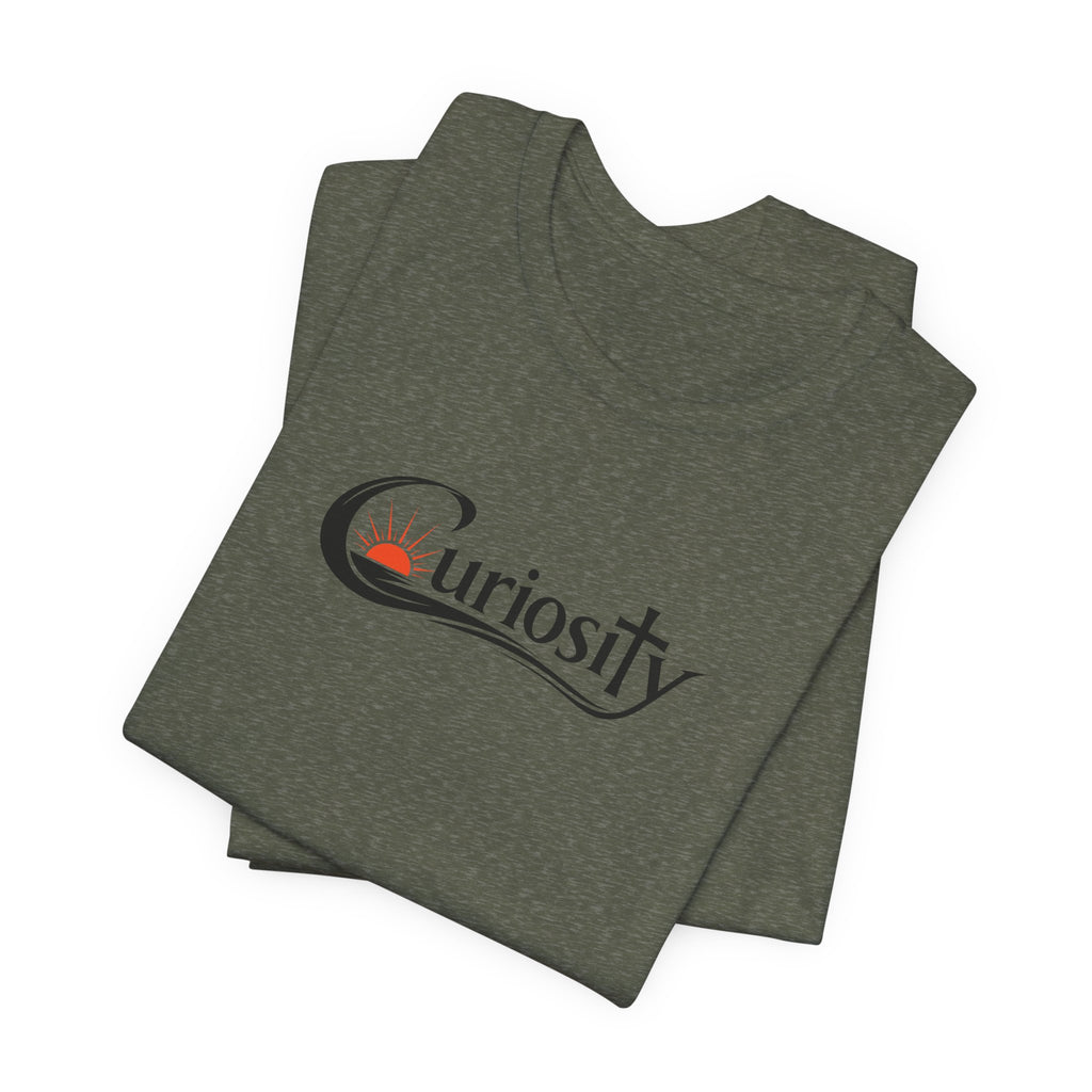 Curiosity Logo Tee | Black Curiosity Text Graphic T-Shirt, Minimal Science Design