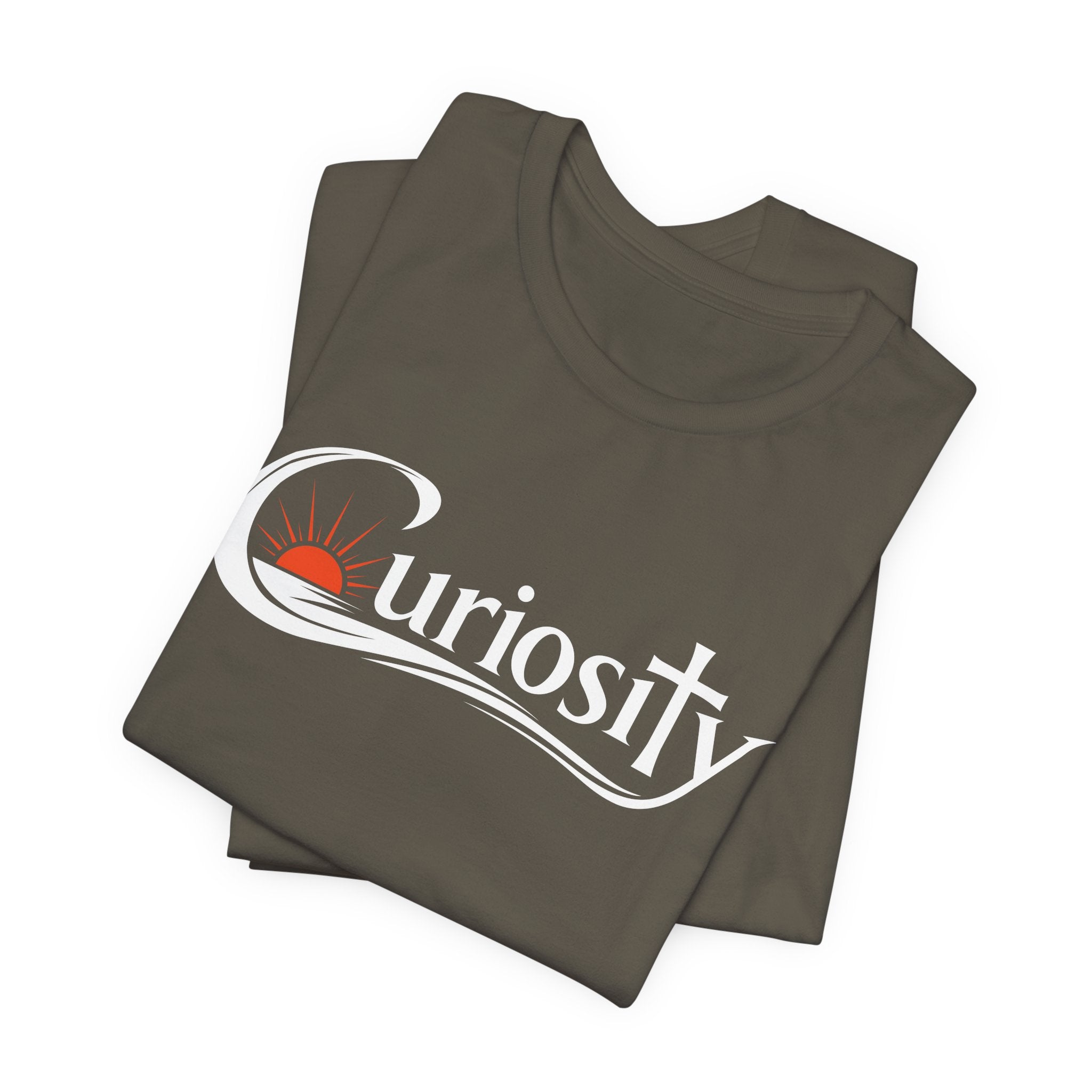 Curiosity Logo Tee | White Curiosity Text Graphic T-Shirt, Minimalist Science Design