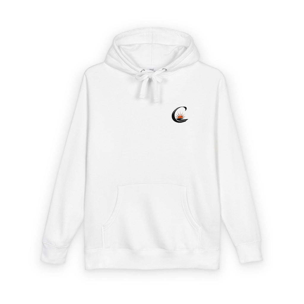 Curiosity Black Emblem Hoodie | Small Chest Graphic, Cream Pullover