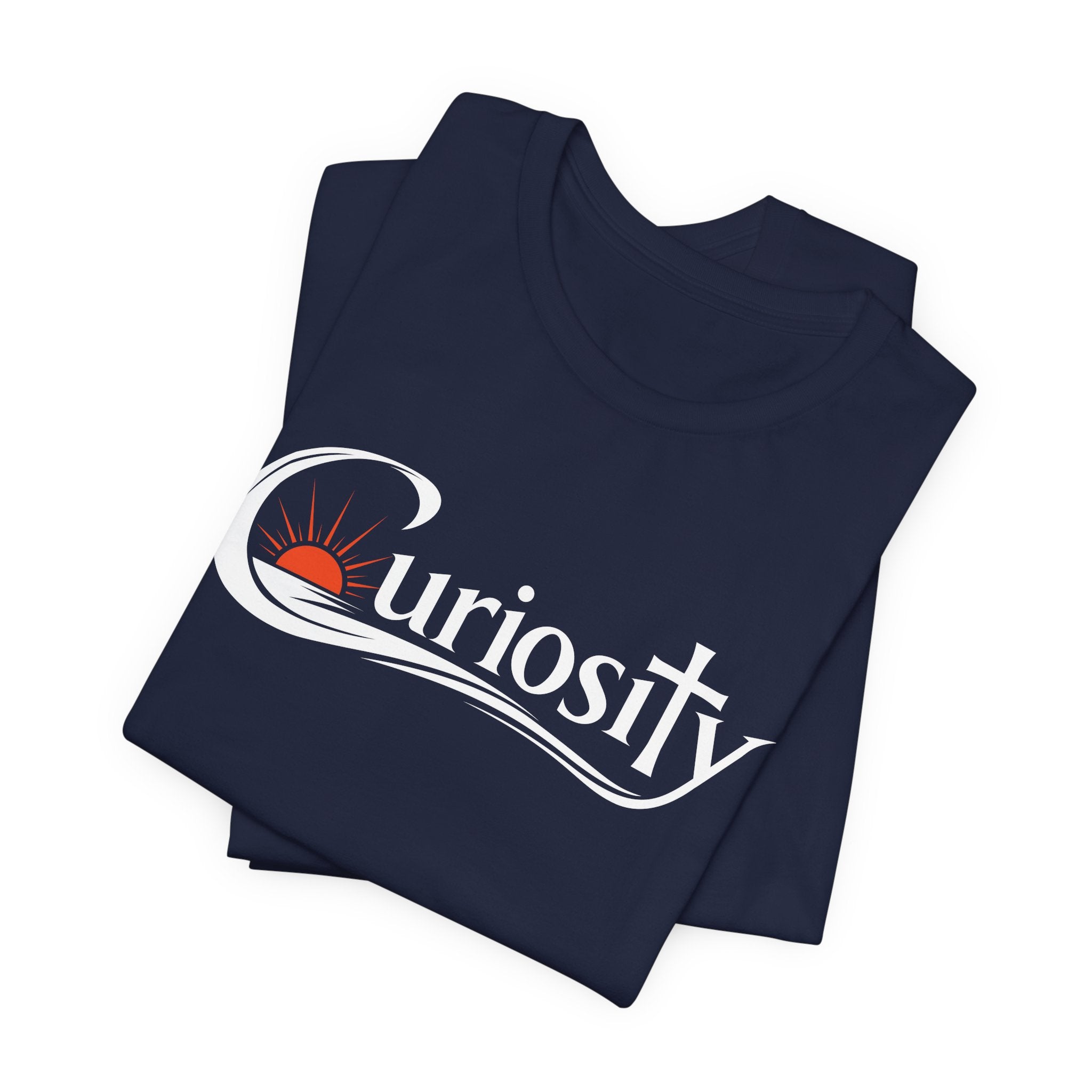 Curiosity Logo Tee | White Curiosity Text Graphic T-Shirt, Minimalist Science Design