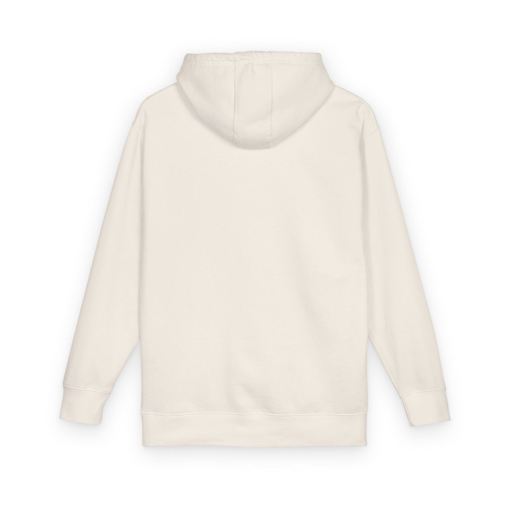 Curiosity Black Emblem Hoodie | Small Chest Graphic, Cream Pullover