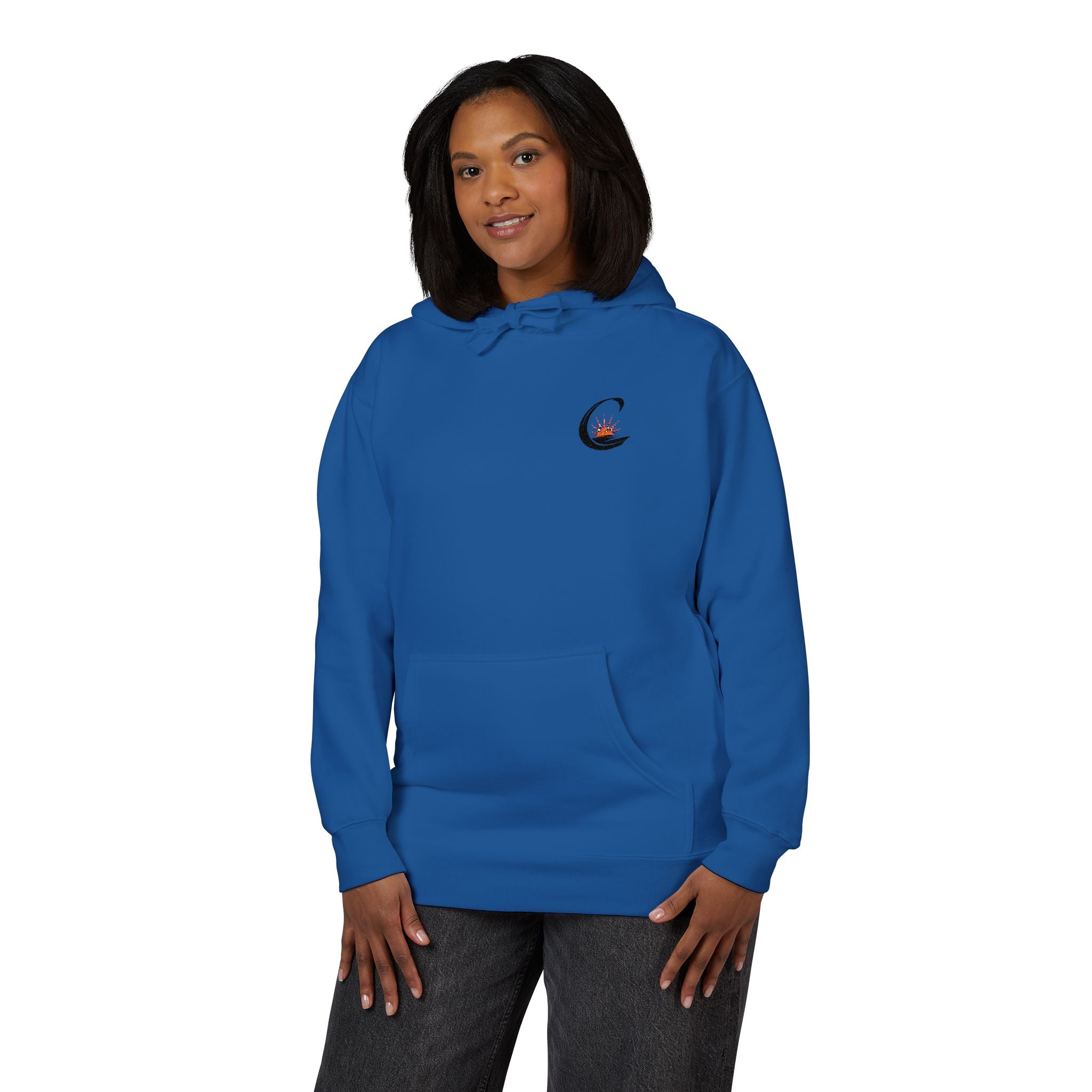 Curiosity Black Emblem Hoodie | Small Chest Graphic, Cream Pullover
