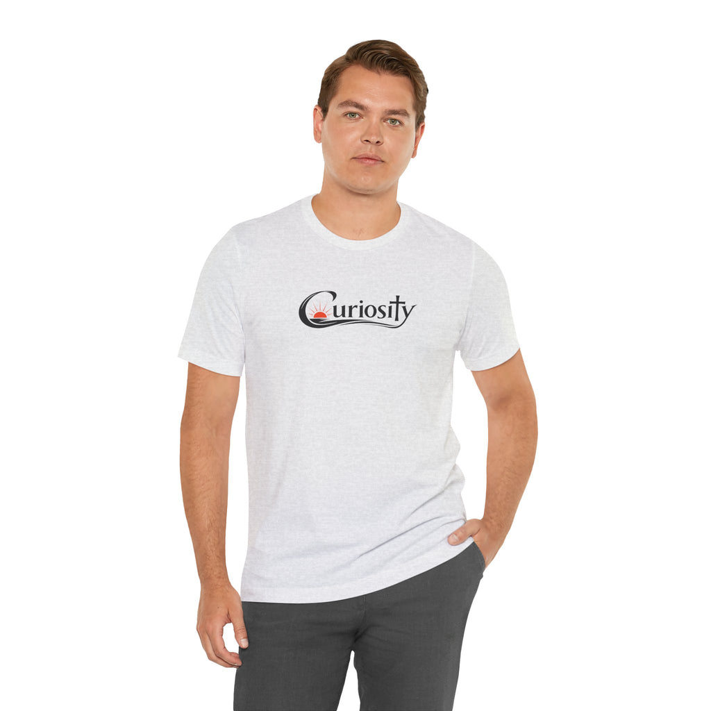 Curiosity Logo Tee | Black Curiosity Text Graphic T-Shirt, Minimal Science Design