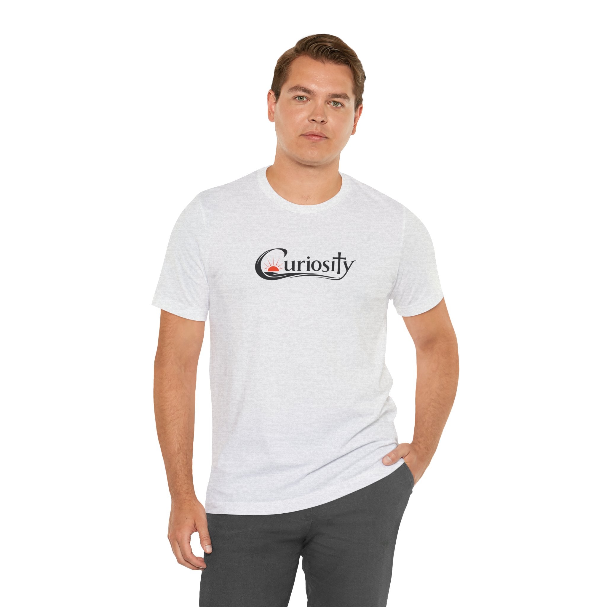 Curiosity Logo Tee | Black Curiosity Text Graphic T-Shirt, Minimal Science Design