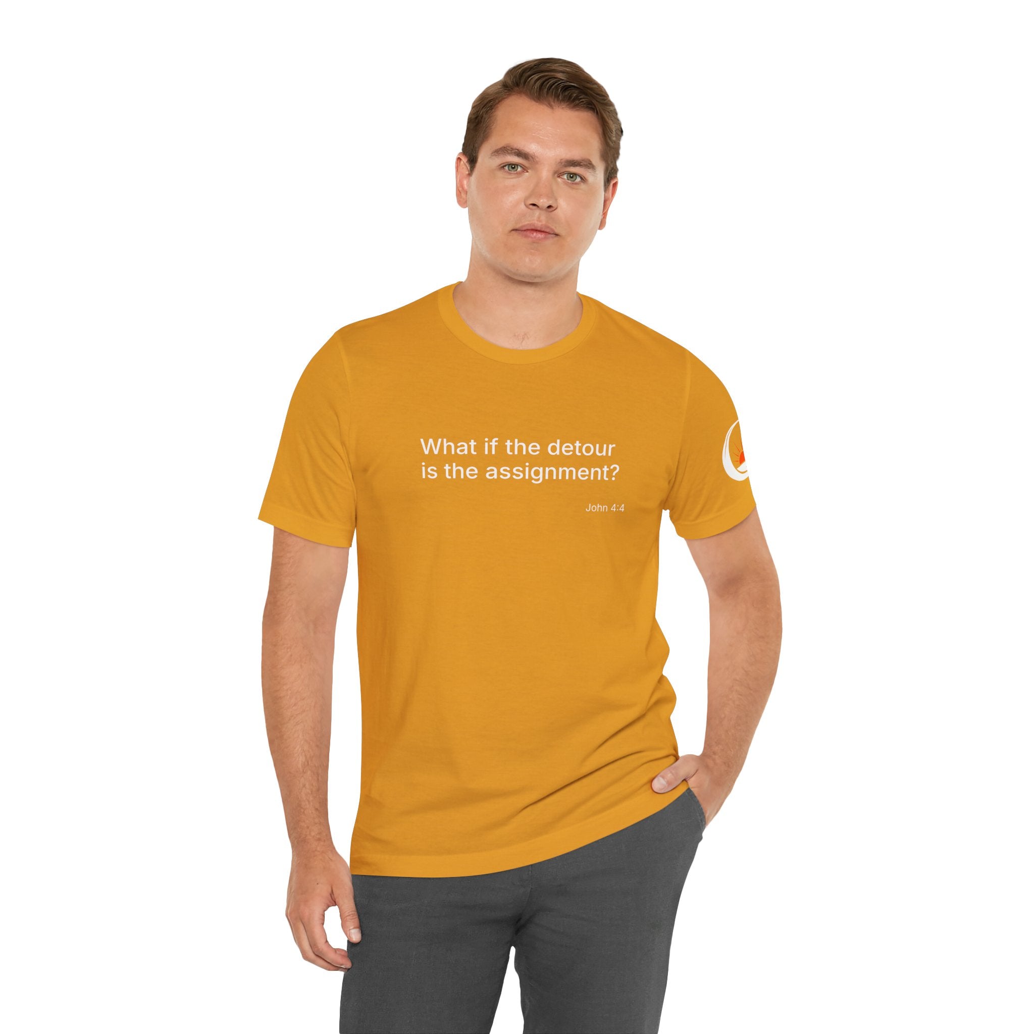 "What if the detour is the assignment?" – White Lettering & Logo - Minimal Motivational T-Shirt