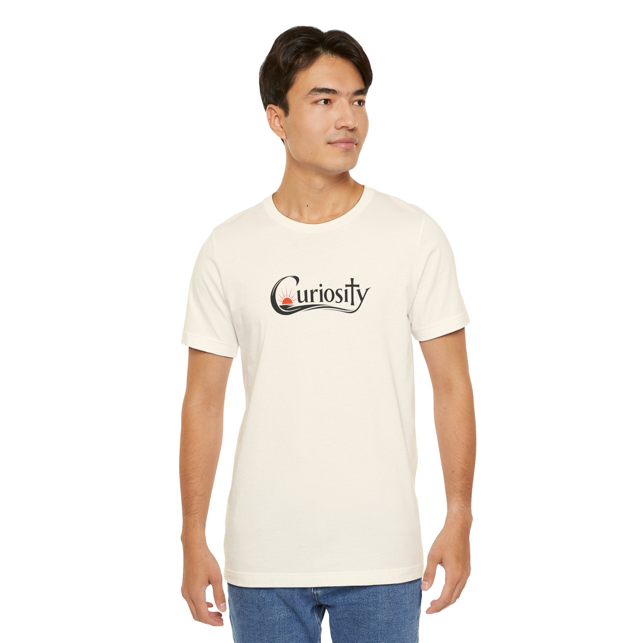 Curiosity Logo Tee | Black Curiosity Text Graphic T-Shirt, Minimal Science Design