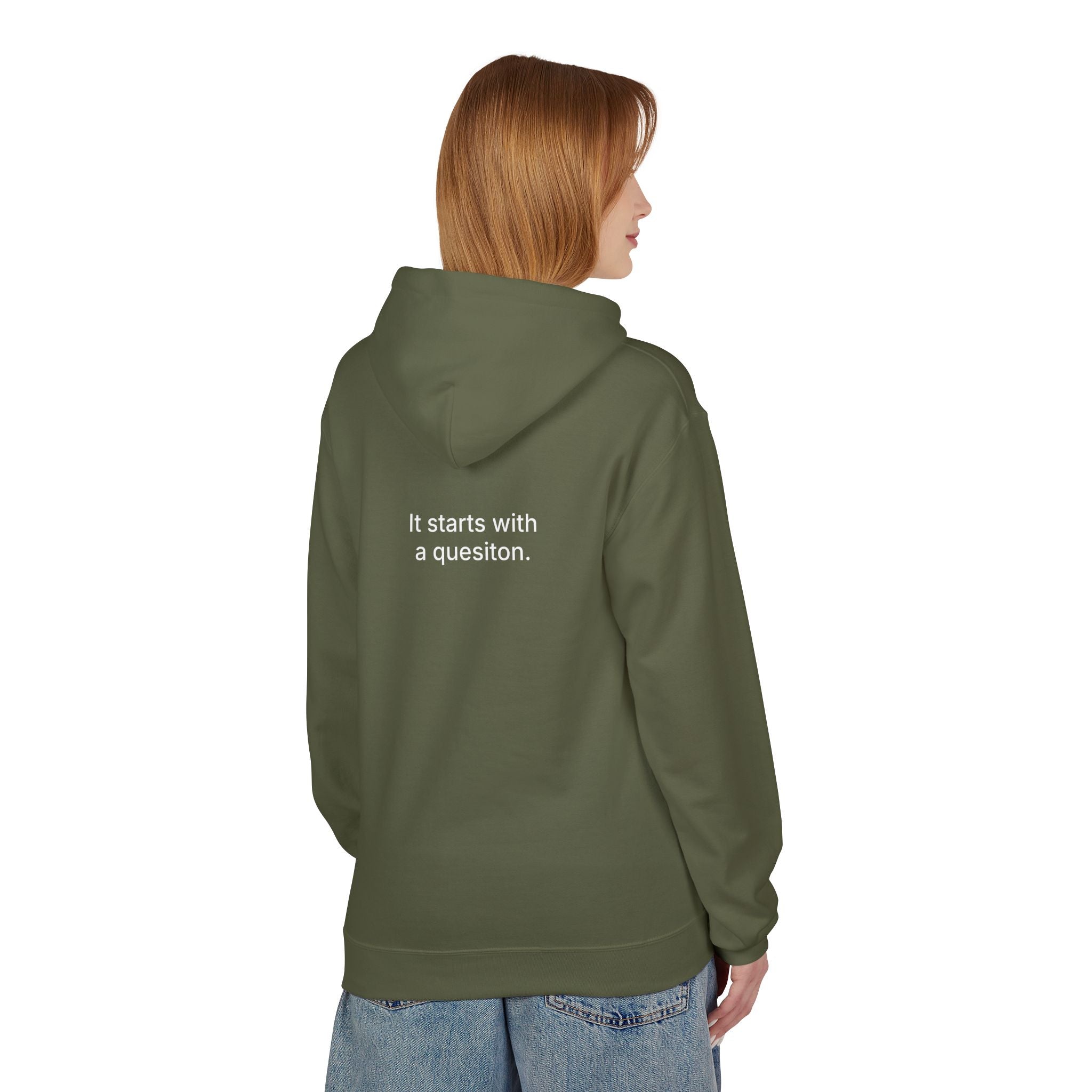 Curiosity Logo Hoodie | It starts with a question text