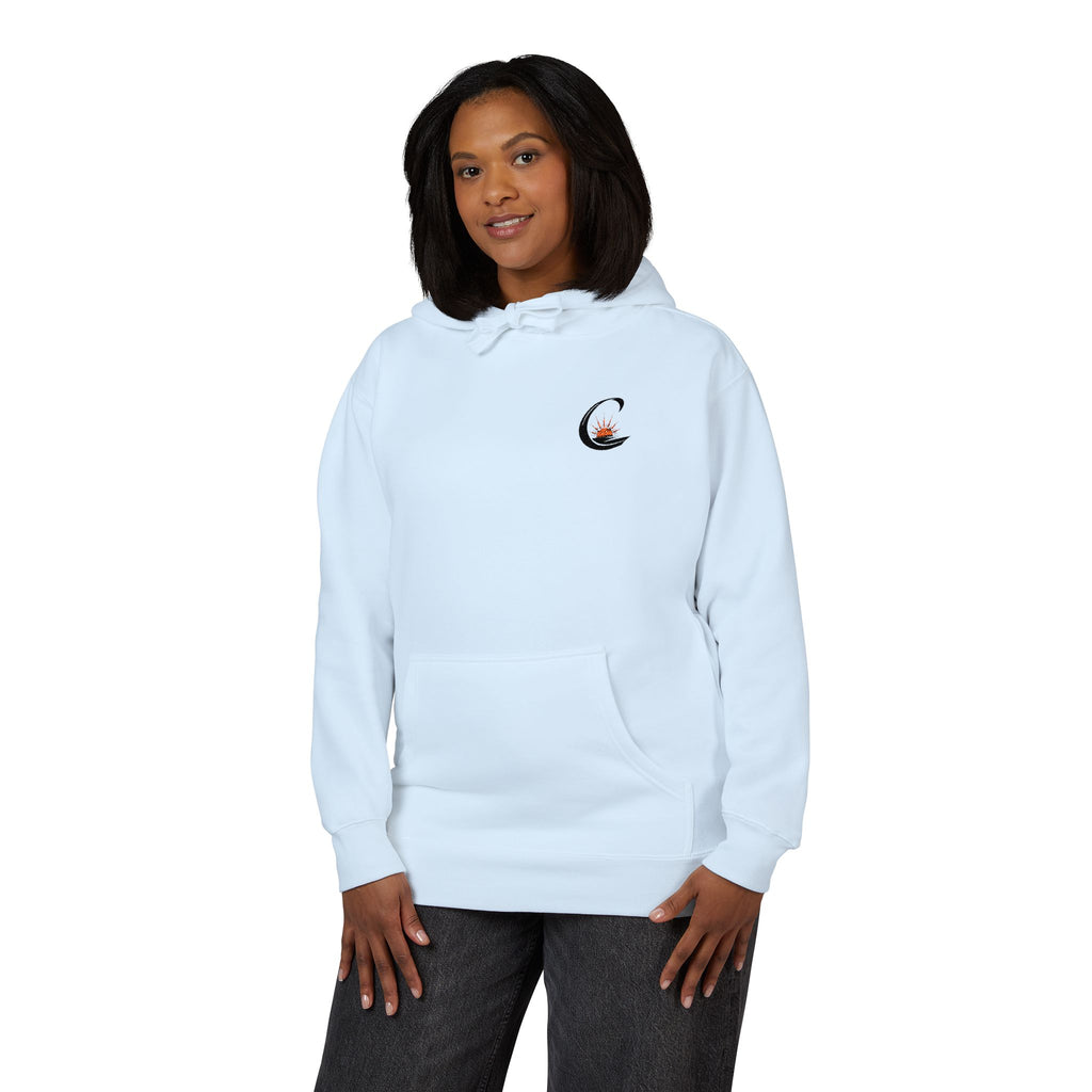 Curiosity Black Emblem Hoodie | Small Chest Graphic, Cream Pullover