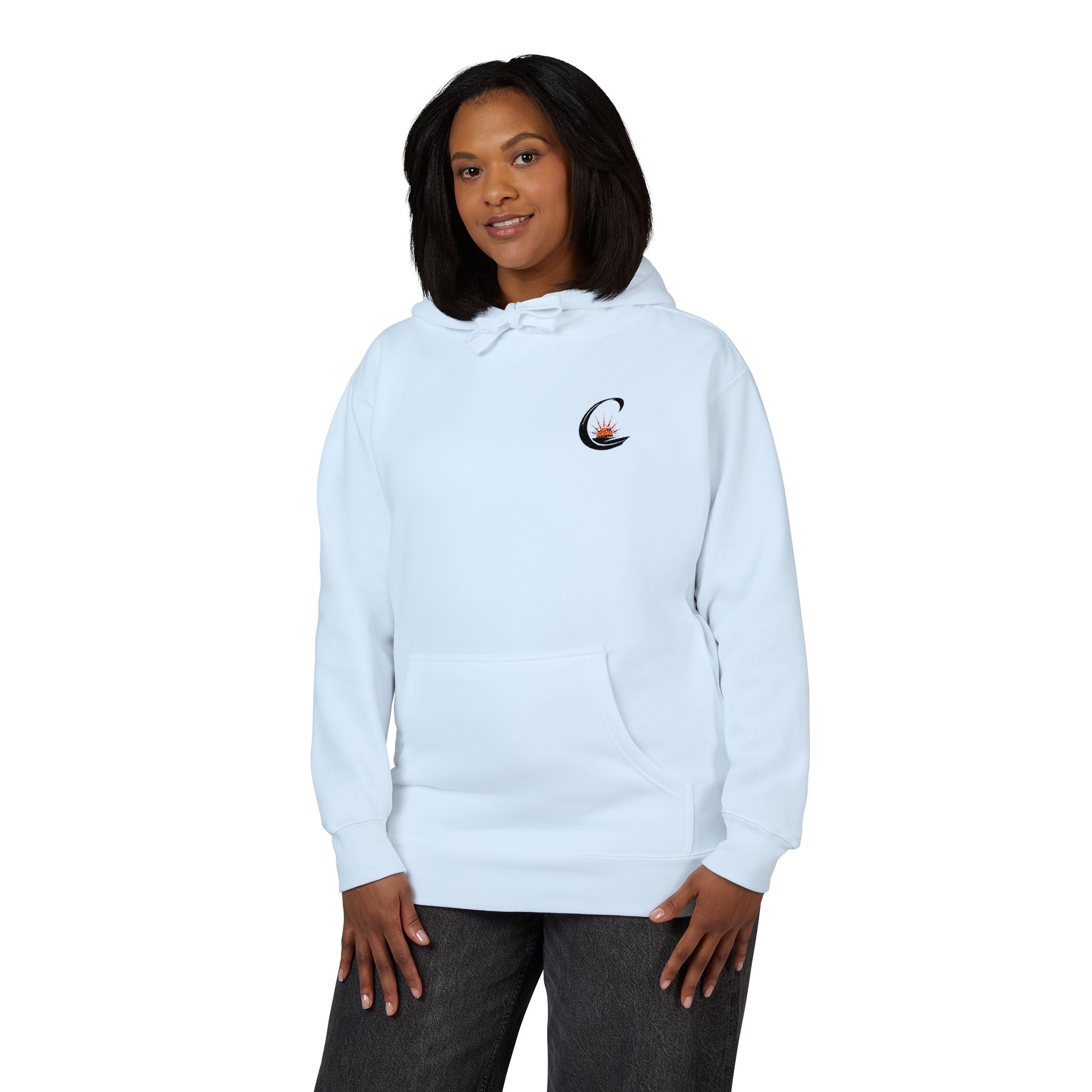 Curiosity Black Emblem Hoodie | Small Chest Graphic, Cream Pullover