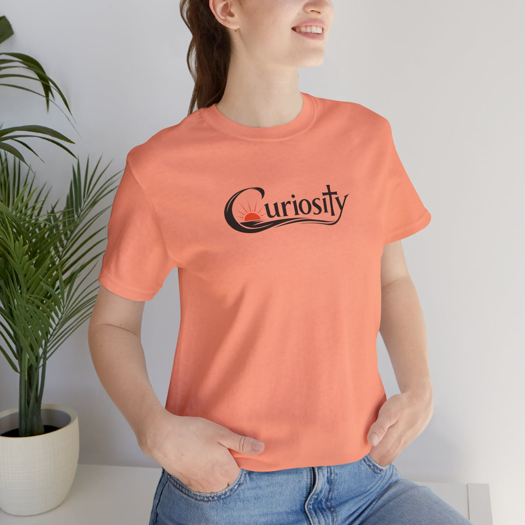 Curiosity Logo Tee | Black Curiosity Text Graphic T-Shirt, Minimal Science Design