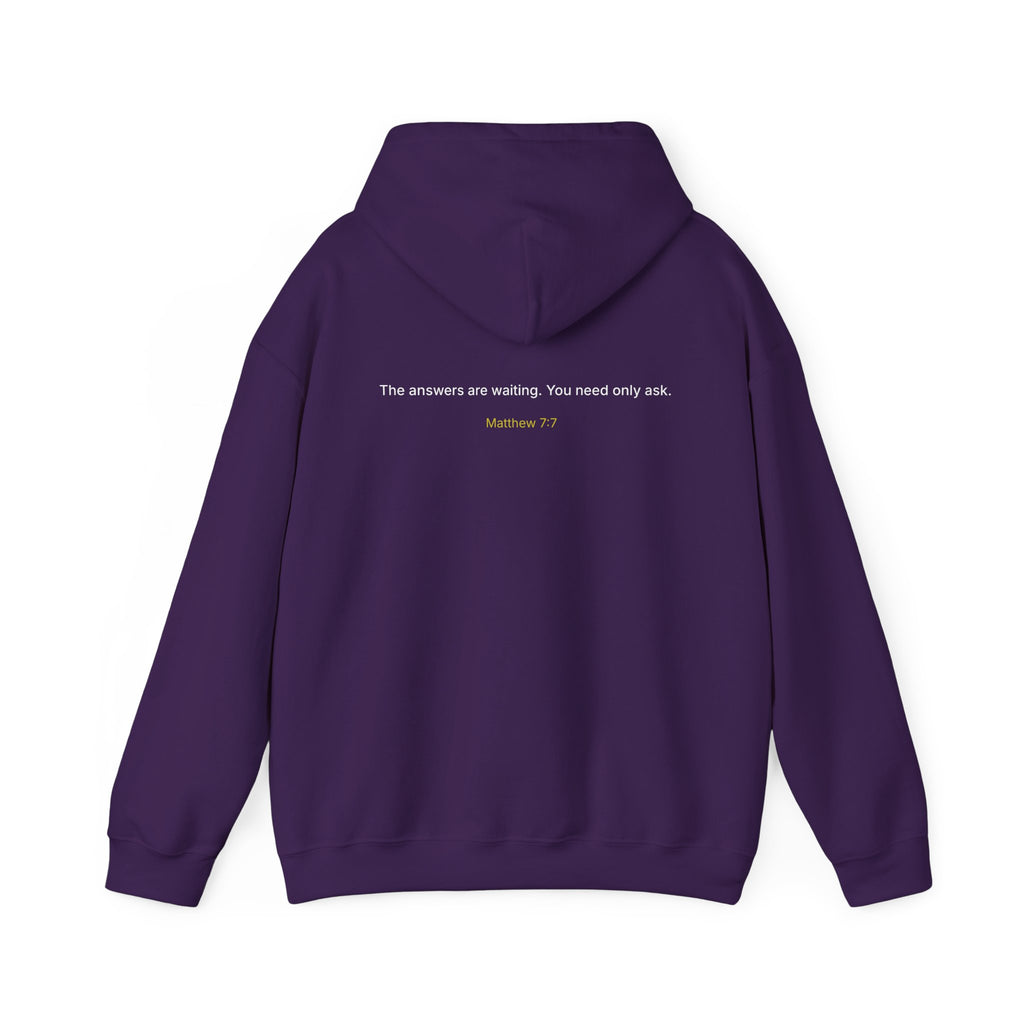 Curiosity Logo Hoodie | "The answers are waiting." White text.