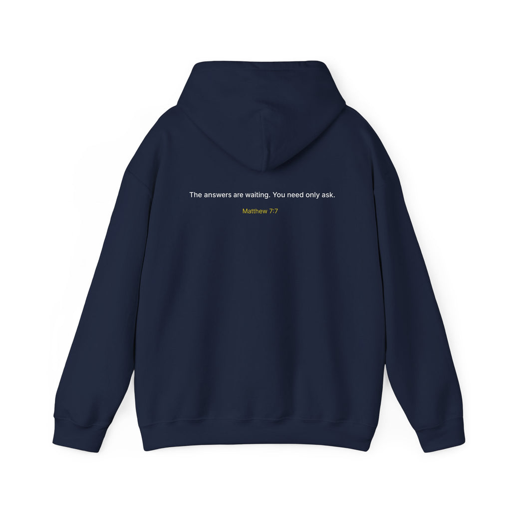 Curiosity Logo Hoodie | "The answers are waiting." White text.