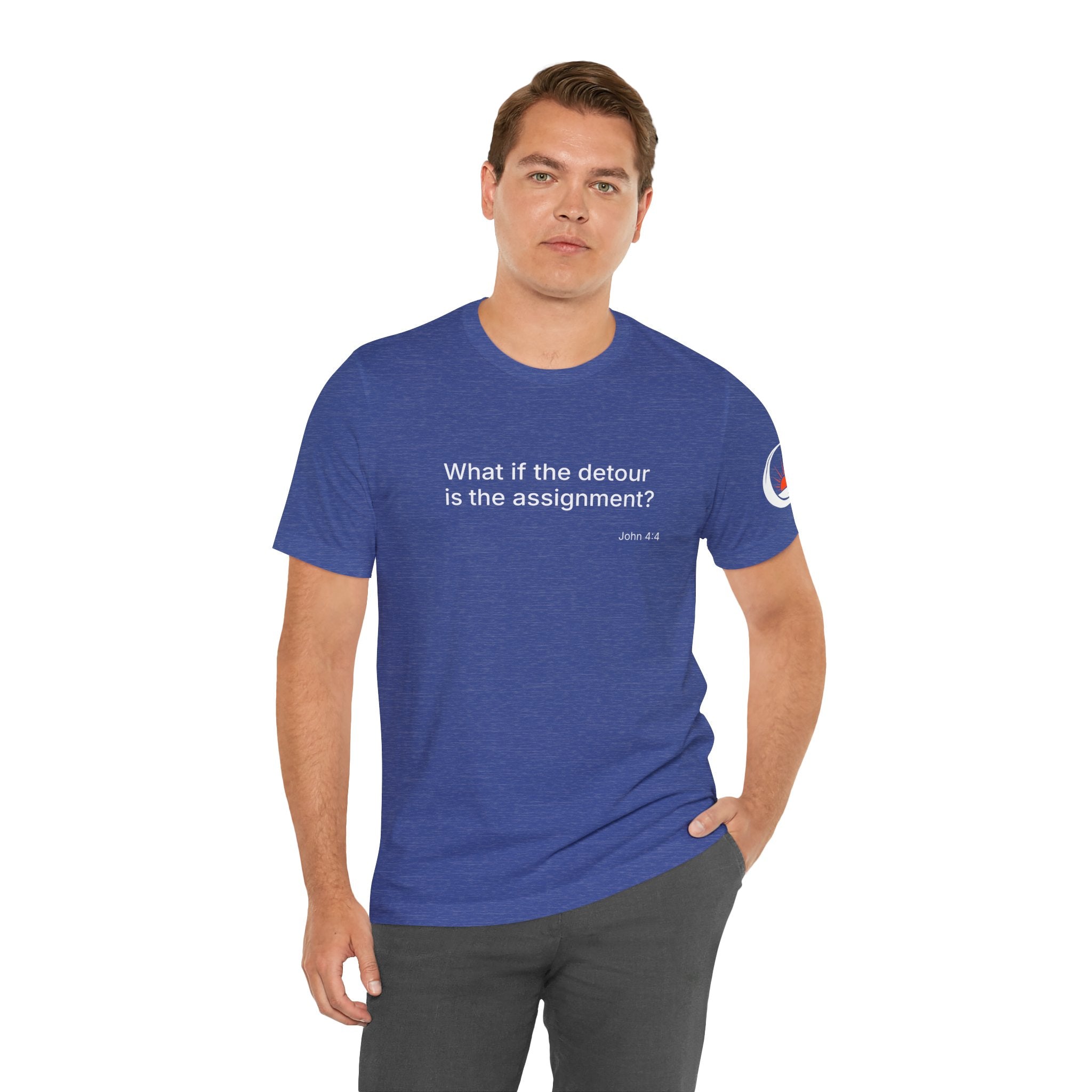 "What if the detour is the assignment?" – White Lettering & Logo - Minimal Motivational T-Shirt
